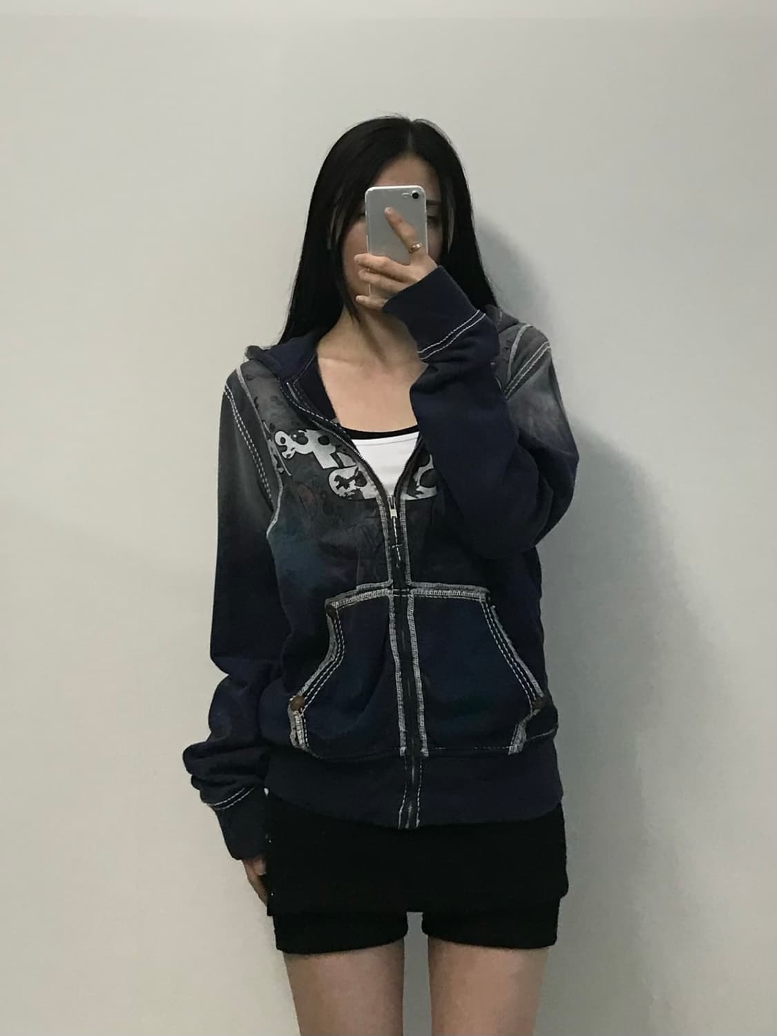 트루릴리전 빈티지 y2k 와투케 스티치 후드집업 상품이미지1