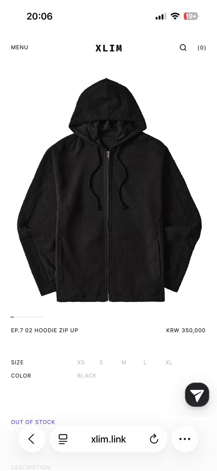 [XL] Xlim EP.7 02 HOODIE ZIP UP (Black) 상품이미지1