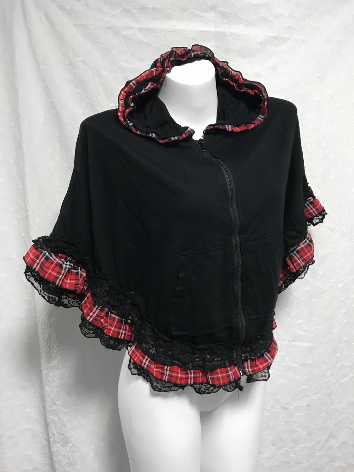 빈티지 갸루 펑크 체크 프릴 리본 케이프 탑 상품이미지2