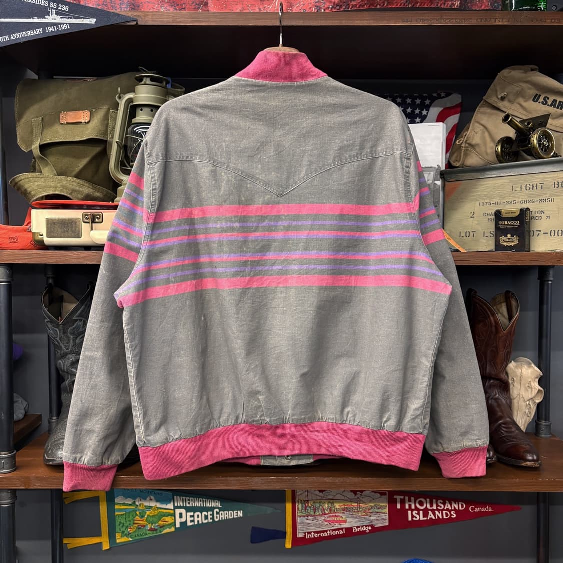 90s 랭글러 클래식 브러쉬팝퍼 네온핑크 스트라이프 블루종 자켓 N376 상품이미지2