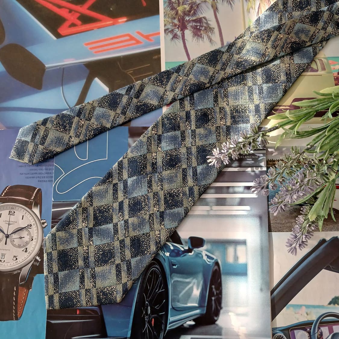 마리끌레르 실크 스카이블루 체크 넥타이 9.4cm A등급 A18958
 상품이미지4