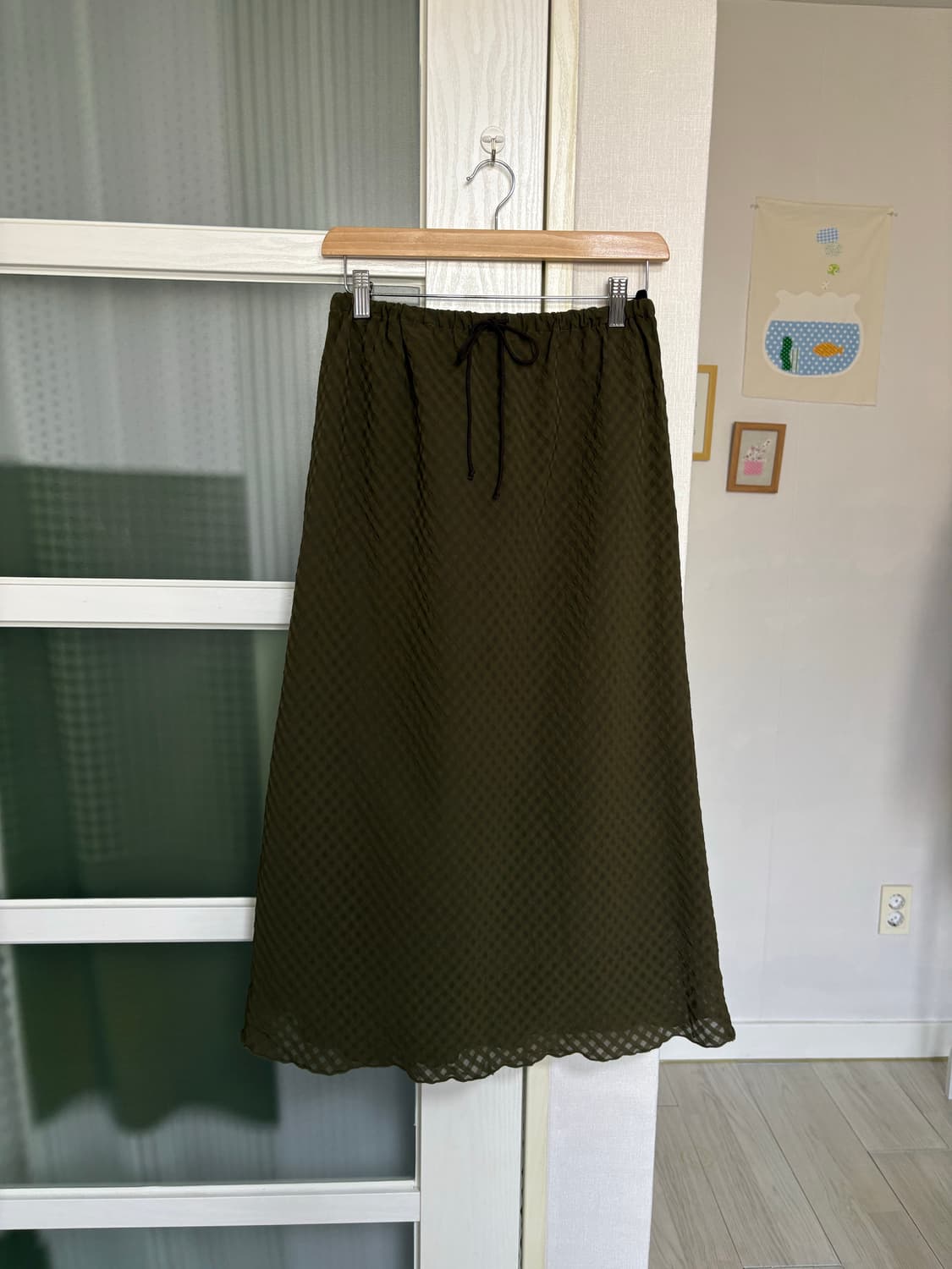 카키 잔체크 롱 스커트 상품이미지1