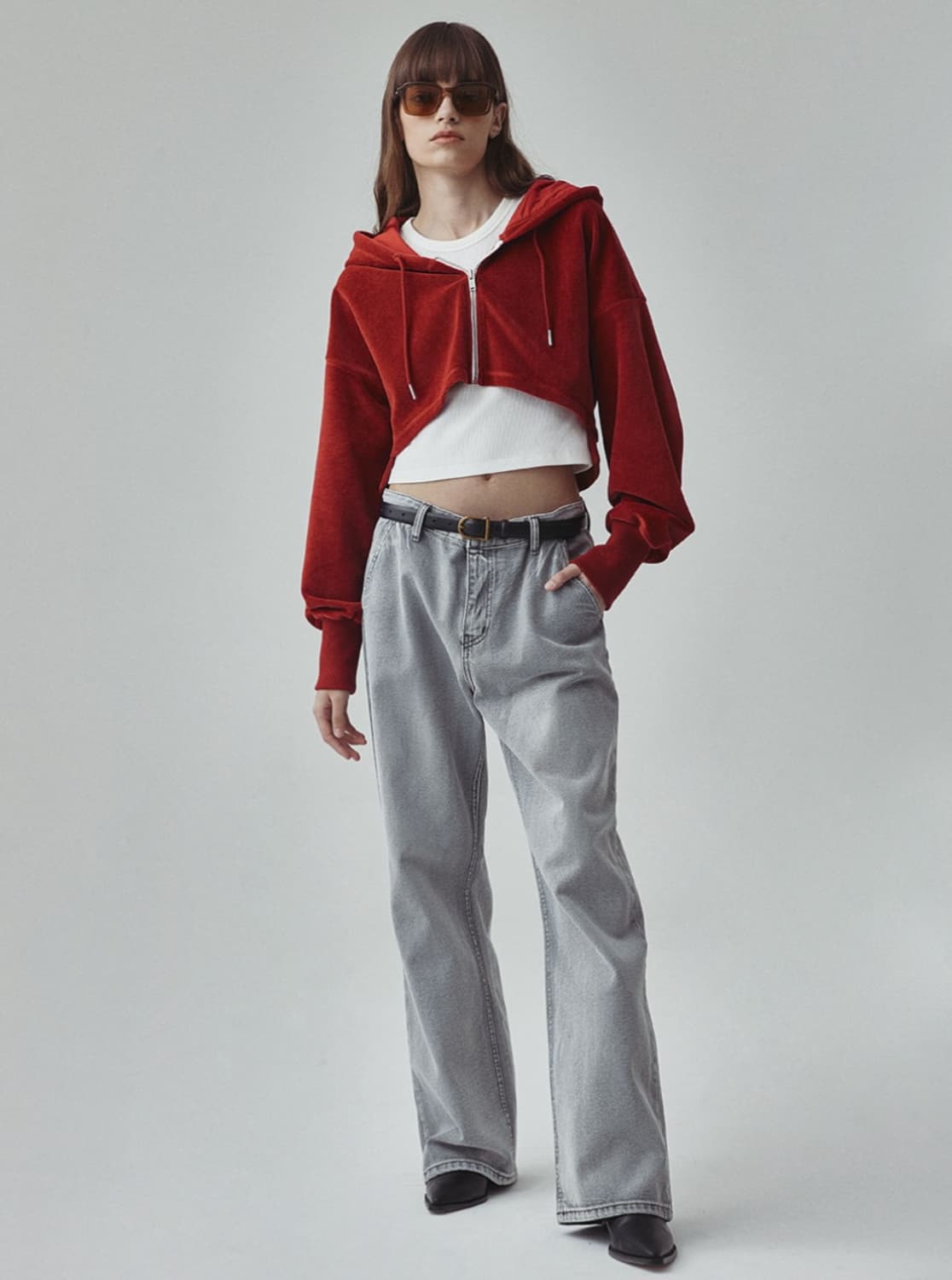 메그제이 벨벳 크롭 후드집업 상품이미지2