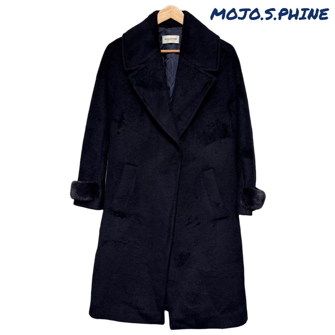 3720 모조에스핀 네이비 수리알파카 밍크 롱코트 상품이미지1