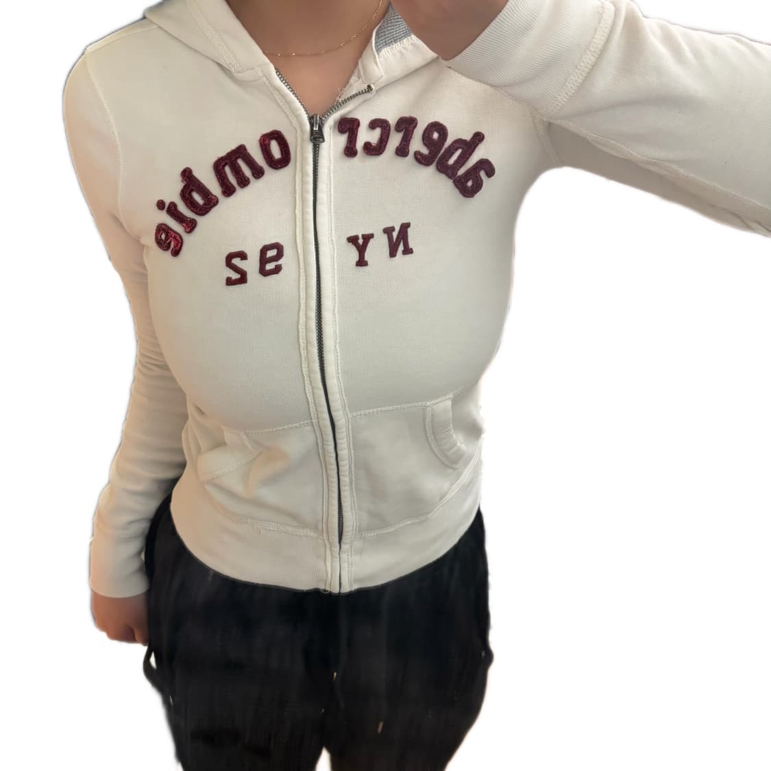 ✨아베크롬비 딱붙핏 버건디 빅로고 화이트 후드집업✨ 상품이미지2