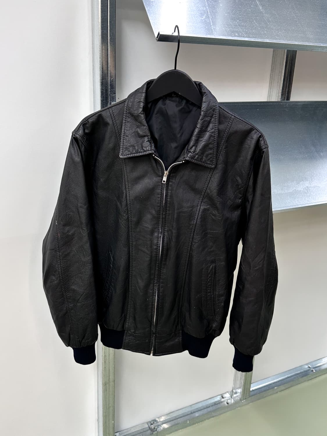 black cow leather collar zip jacket 상품이미지4