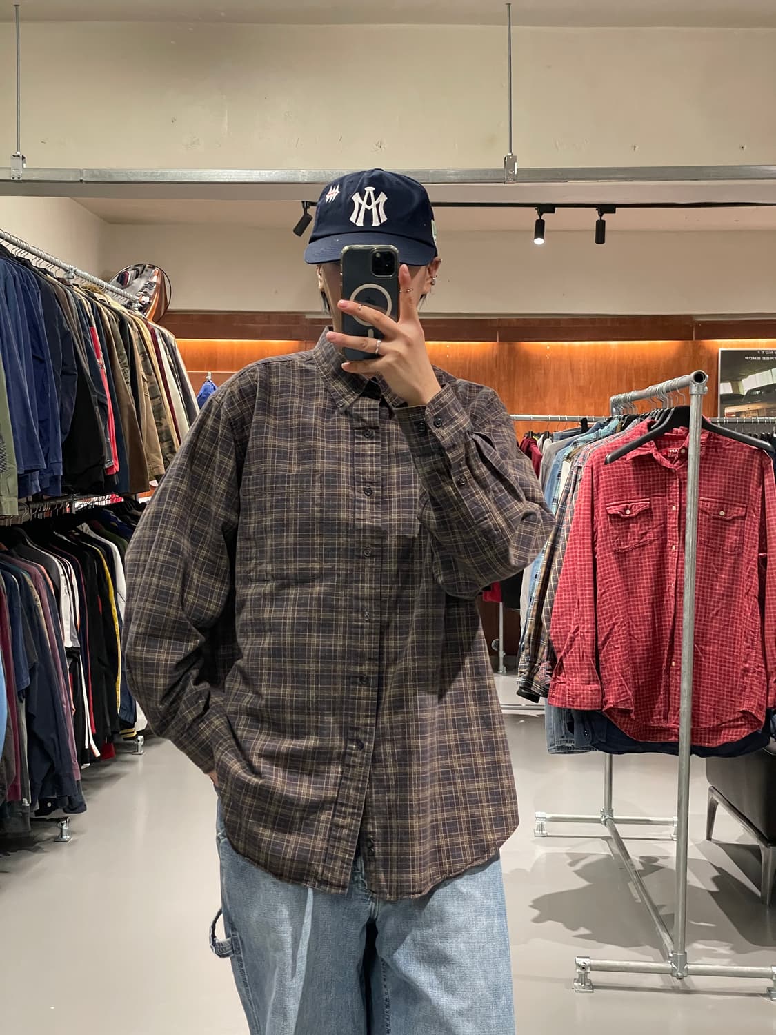 빈티지 브라운 체크 셔츠 상품이미지1