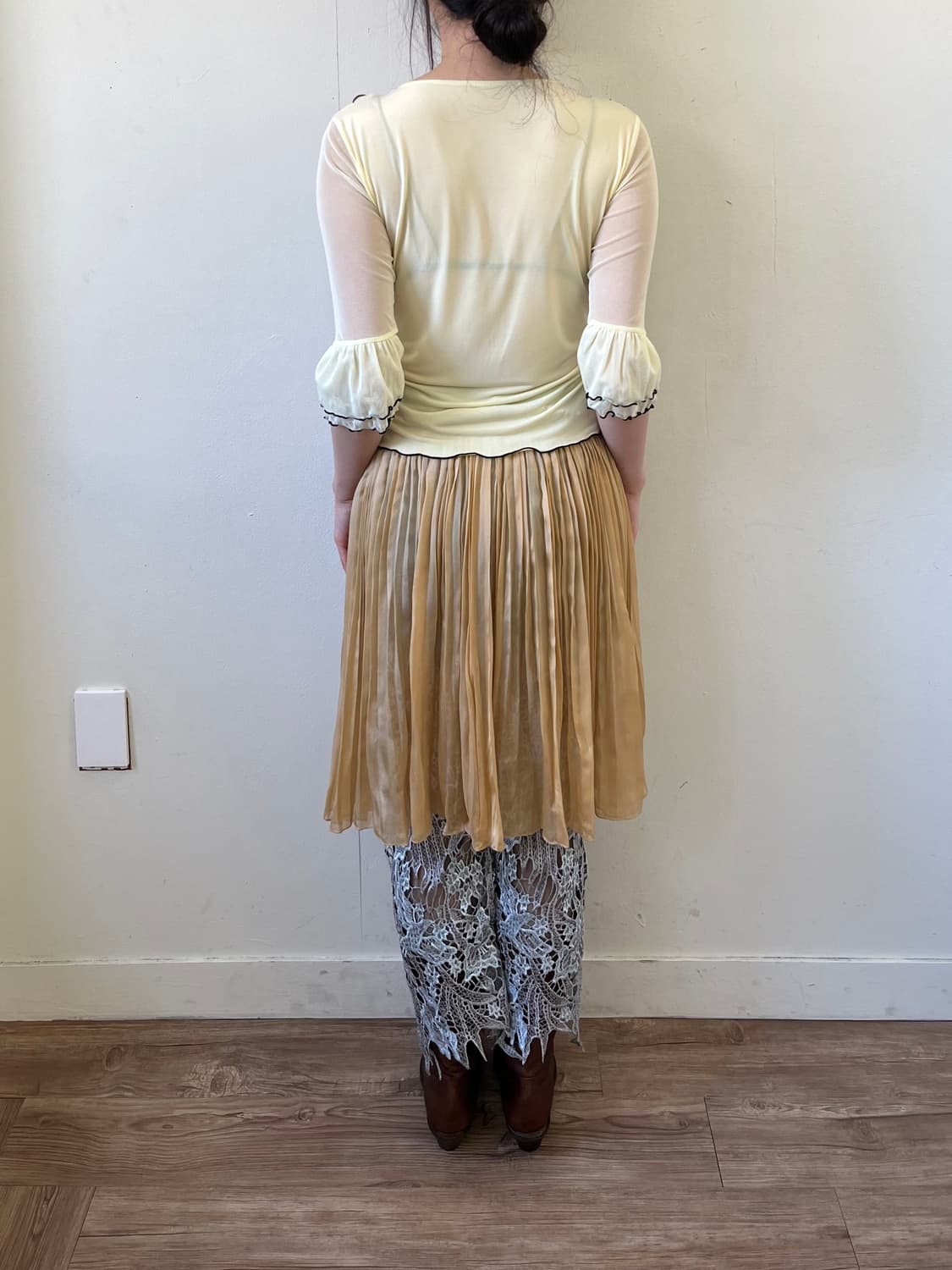 Japan vtg 엘로우 프릴 탑 상품이미지10