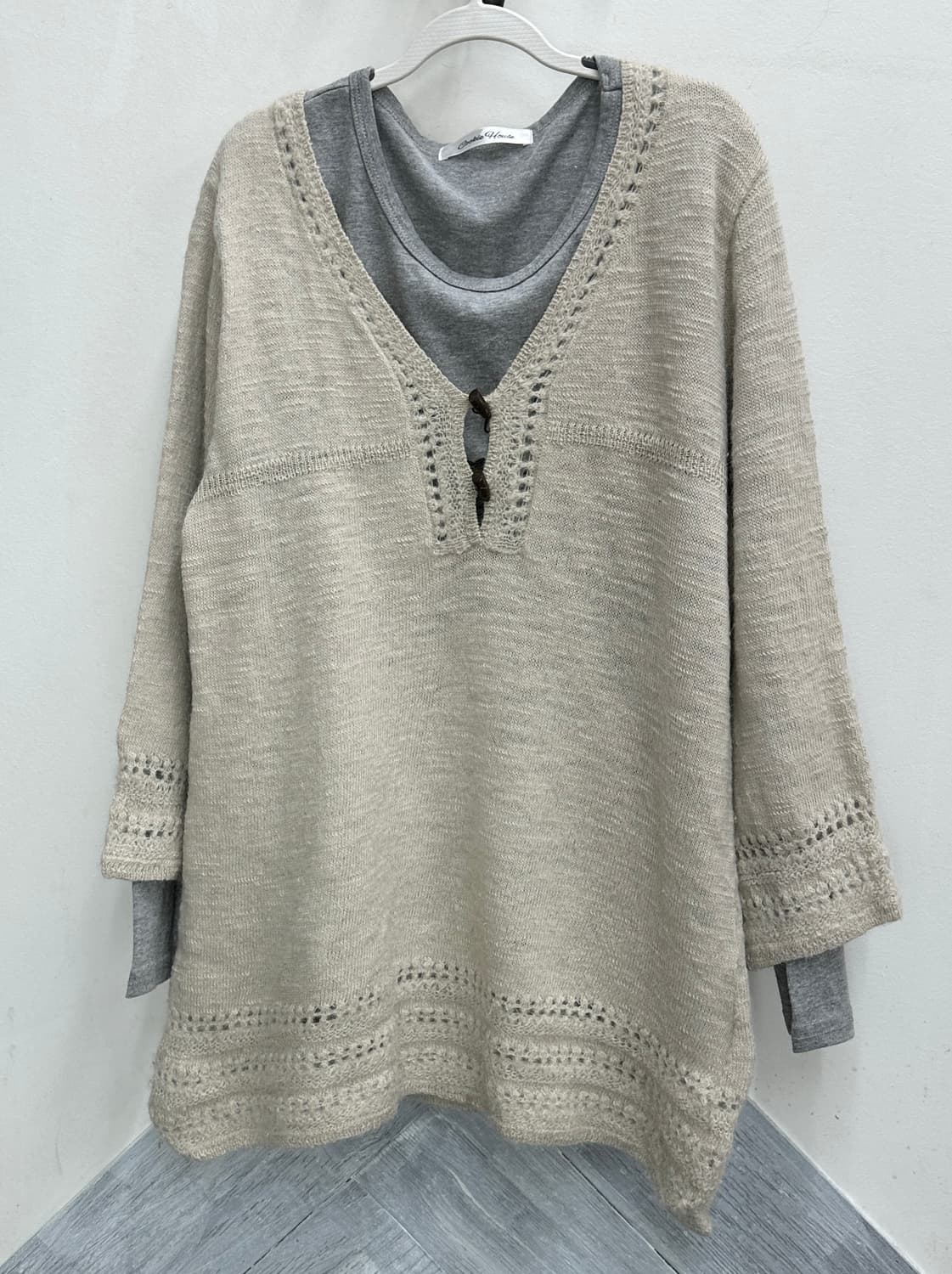 🐈‍⬛사와코의 고양이 폭닥니트 레이어드 코디세트🐈‍⬛미디 체크치마 봄 상품이미지2