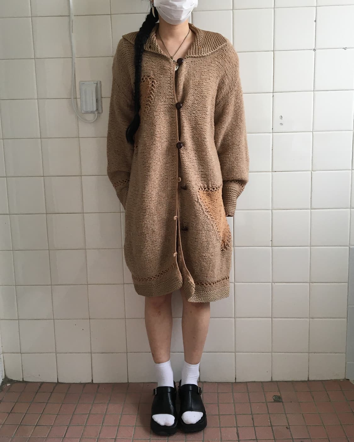 Crochet point knit long cardigan 상품이미지1