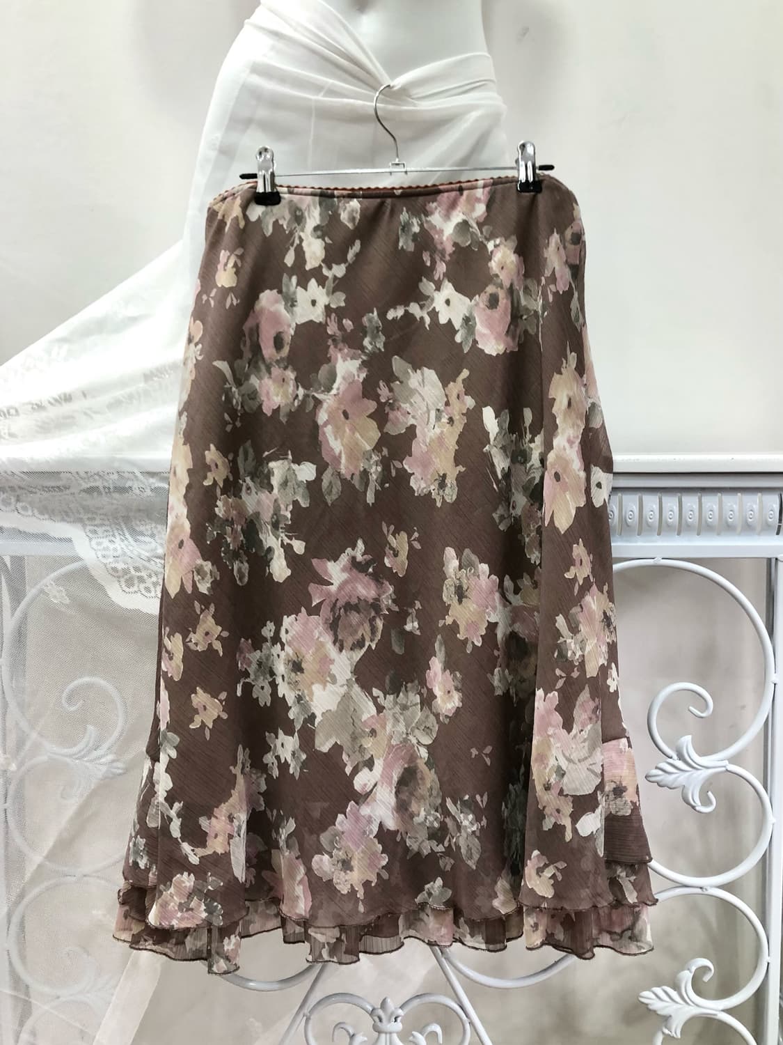 floral triple ruffle midi banding skirt 상품이미지2