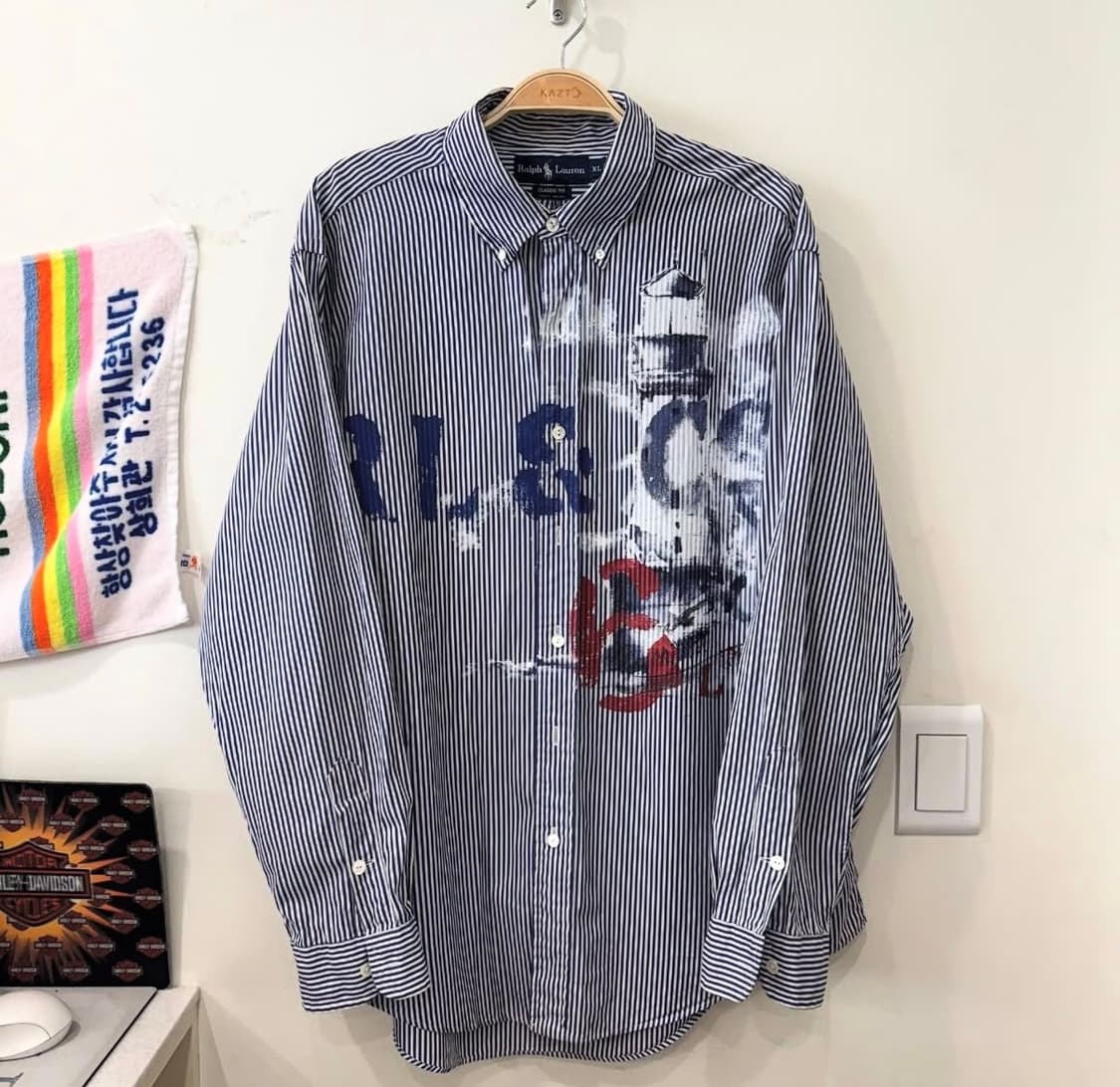 150. 폴로 페인팅 오버핏 스트라이프 셔츠 상품이미지1