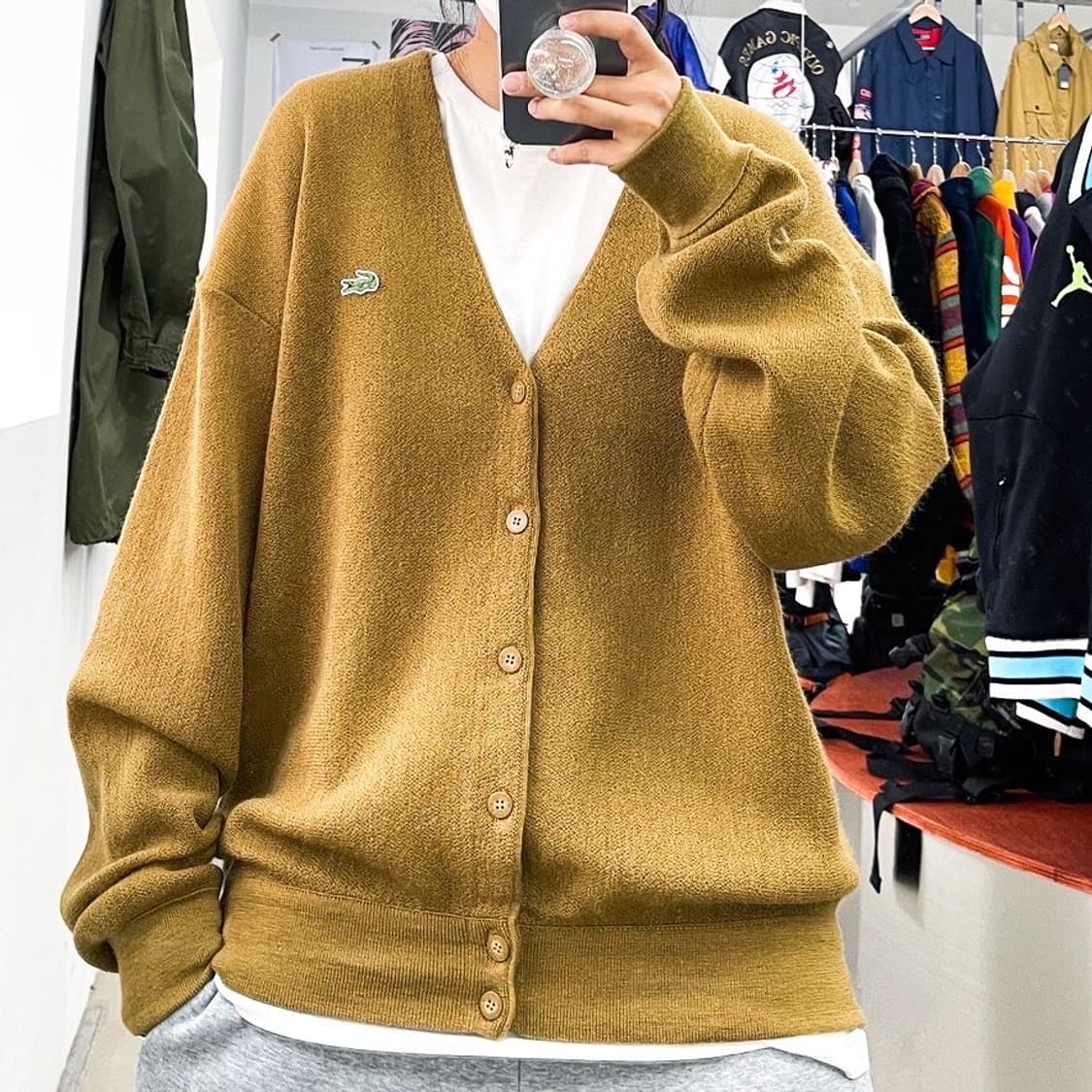 라코스테 기본 베이지 울 니트 가디건 상품이미지1