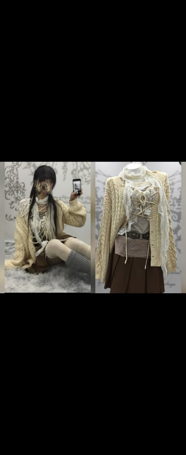 크림노랑색 아일렛 가디건  상품이미지1