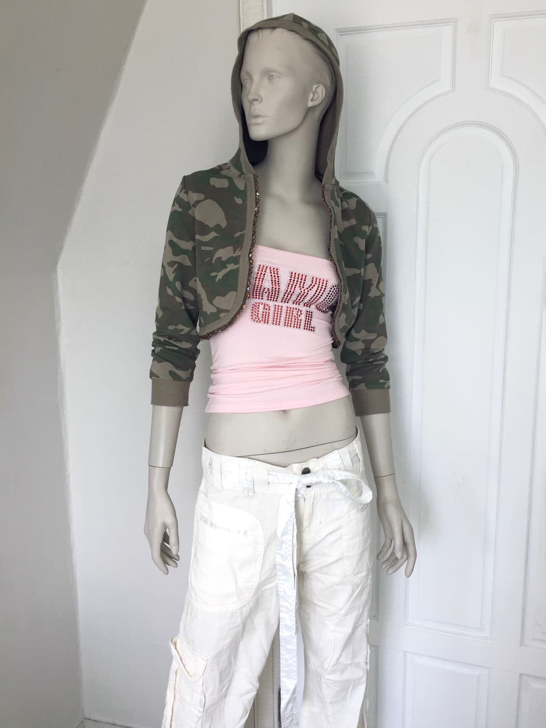 Camouflage Beaded Hoodie Bolero 상품이미지2