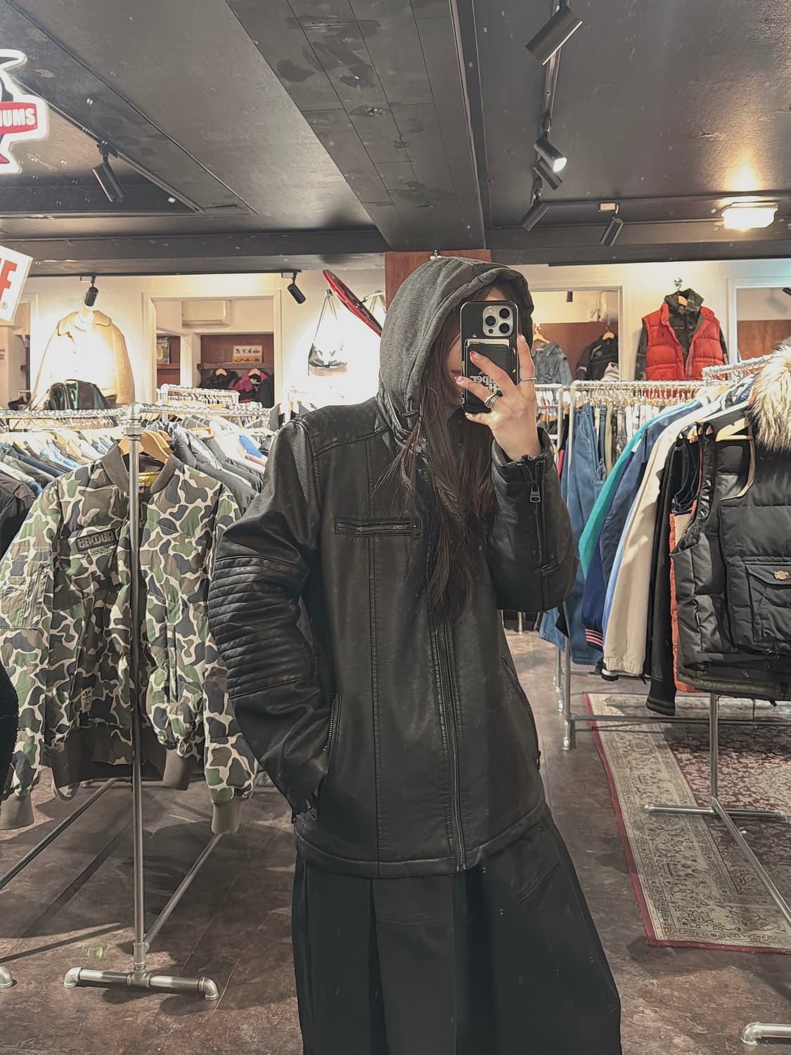 리바이스 후드 바이커 가죽 누빔 자켓 블랙 S 상품이미지9