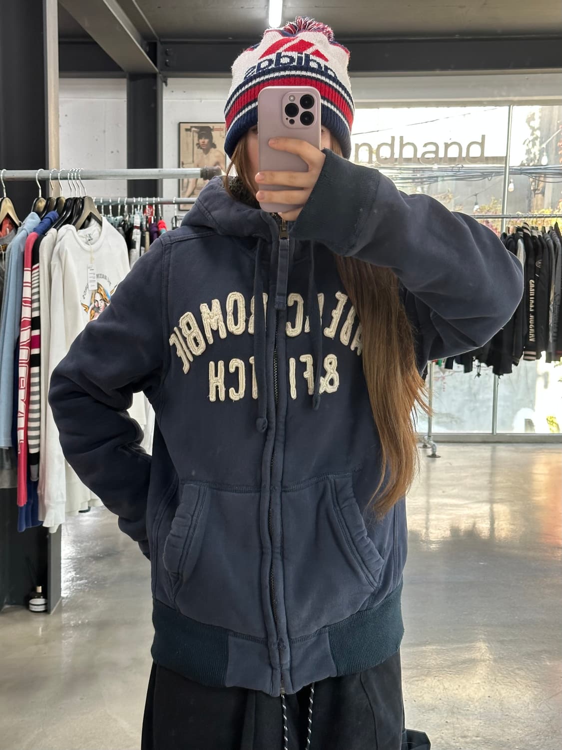 아베크롬비 울프죠 양털 후드집업자켓 네이비 상품이미지2