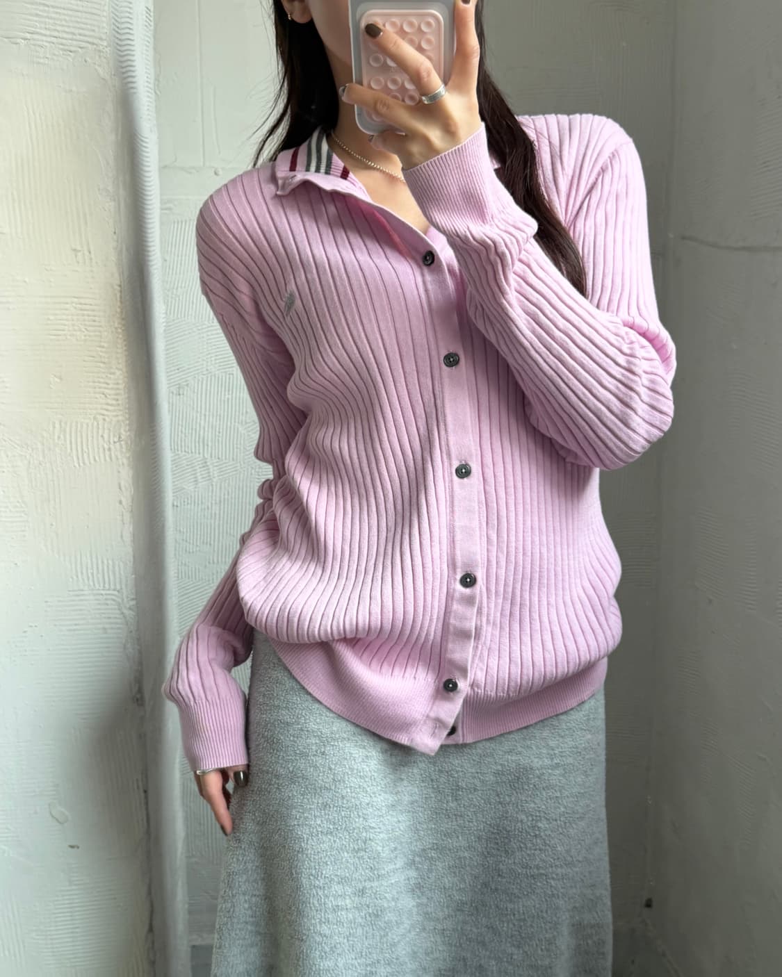 Burberry 버버리 블랙라벨 라벤더퍼플 버튼 가디건 상품이미지1