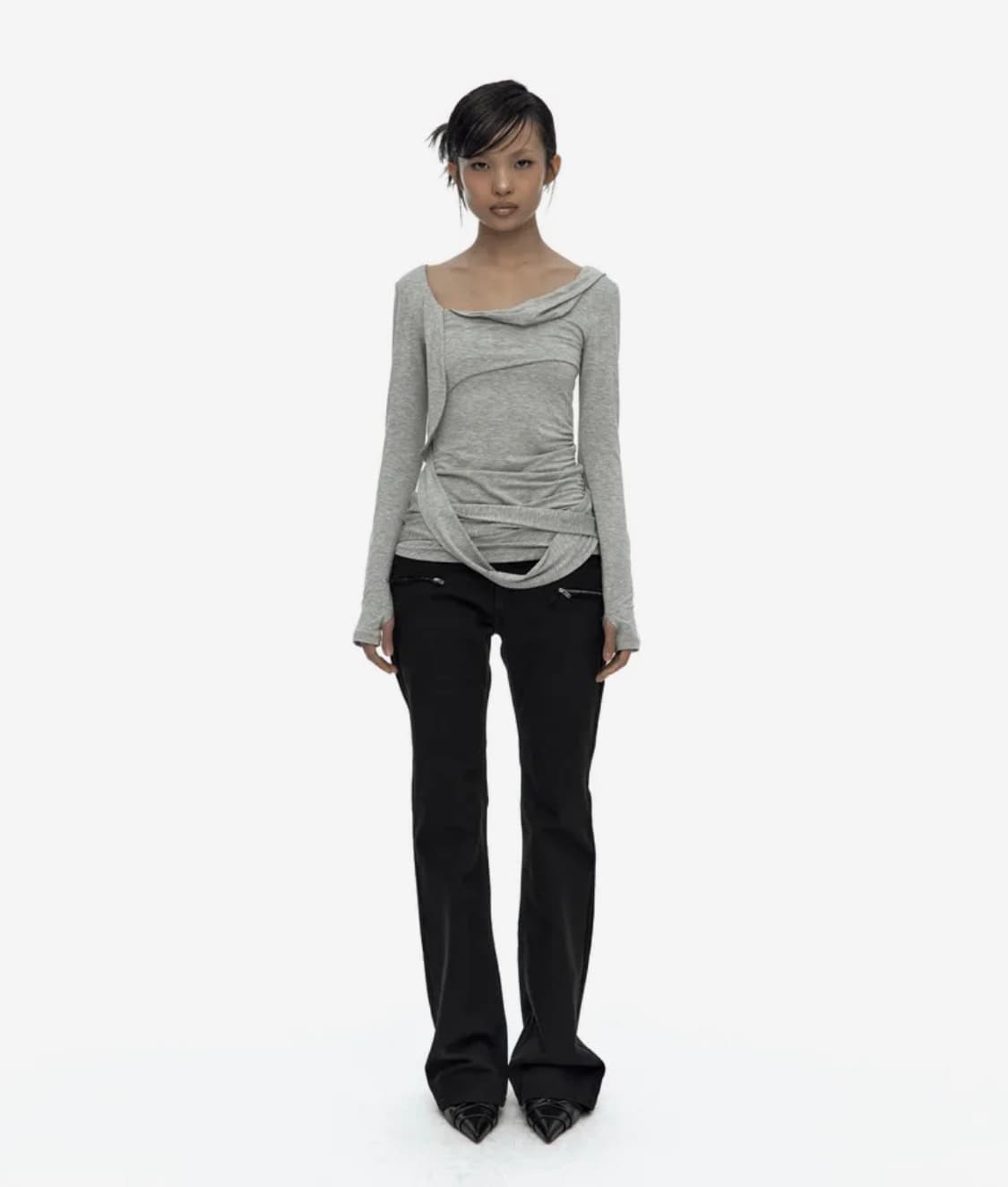 카시코 Drape Asymmetric Long Sleeve Gray 상품이미지2