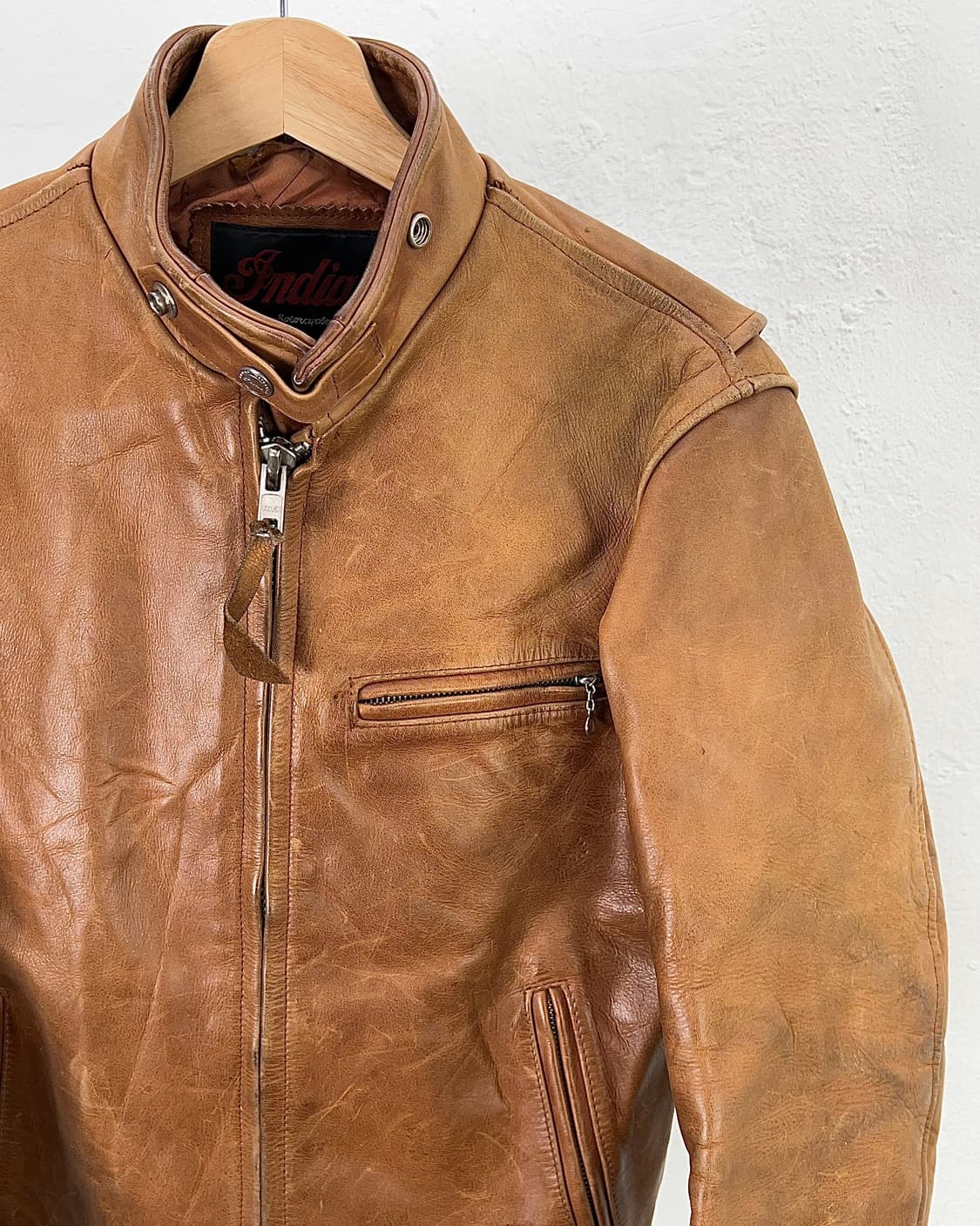 인디언 모터사이클 탠 카우레더 퀼팅 싱글 라이더 자켓 상품이미지3