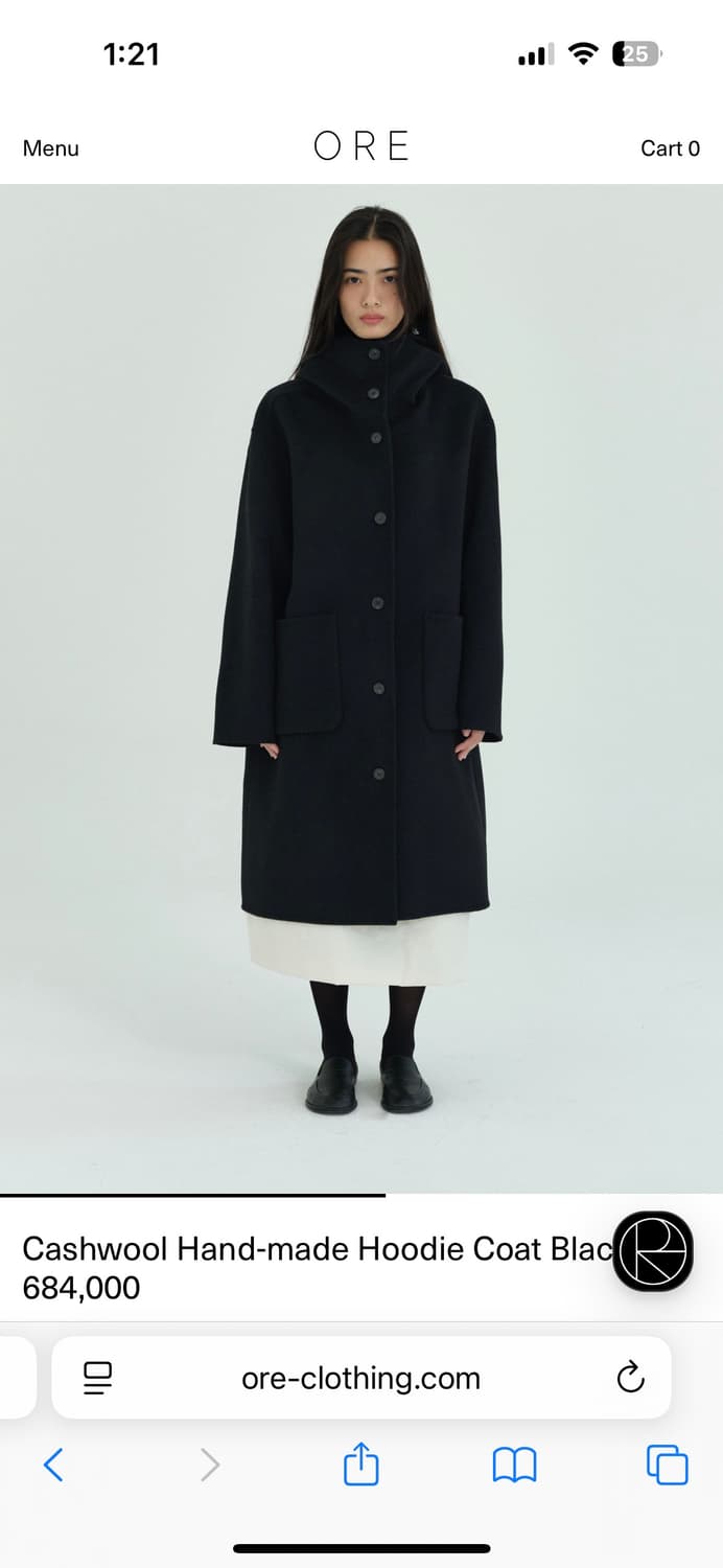 ORE 오어 캐시울 후드 코트 블랙 1회착 상품이미지6