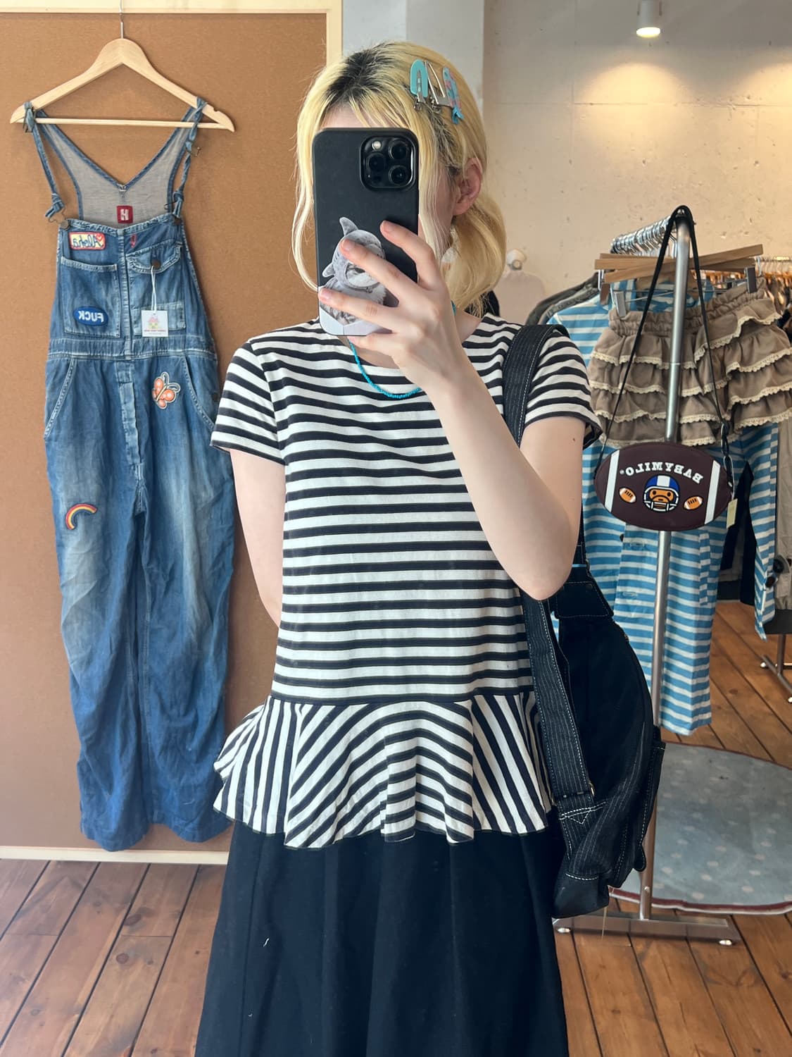 폴로 블랙 스트라이프 프릴 반팔 상품이미지1