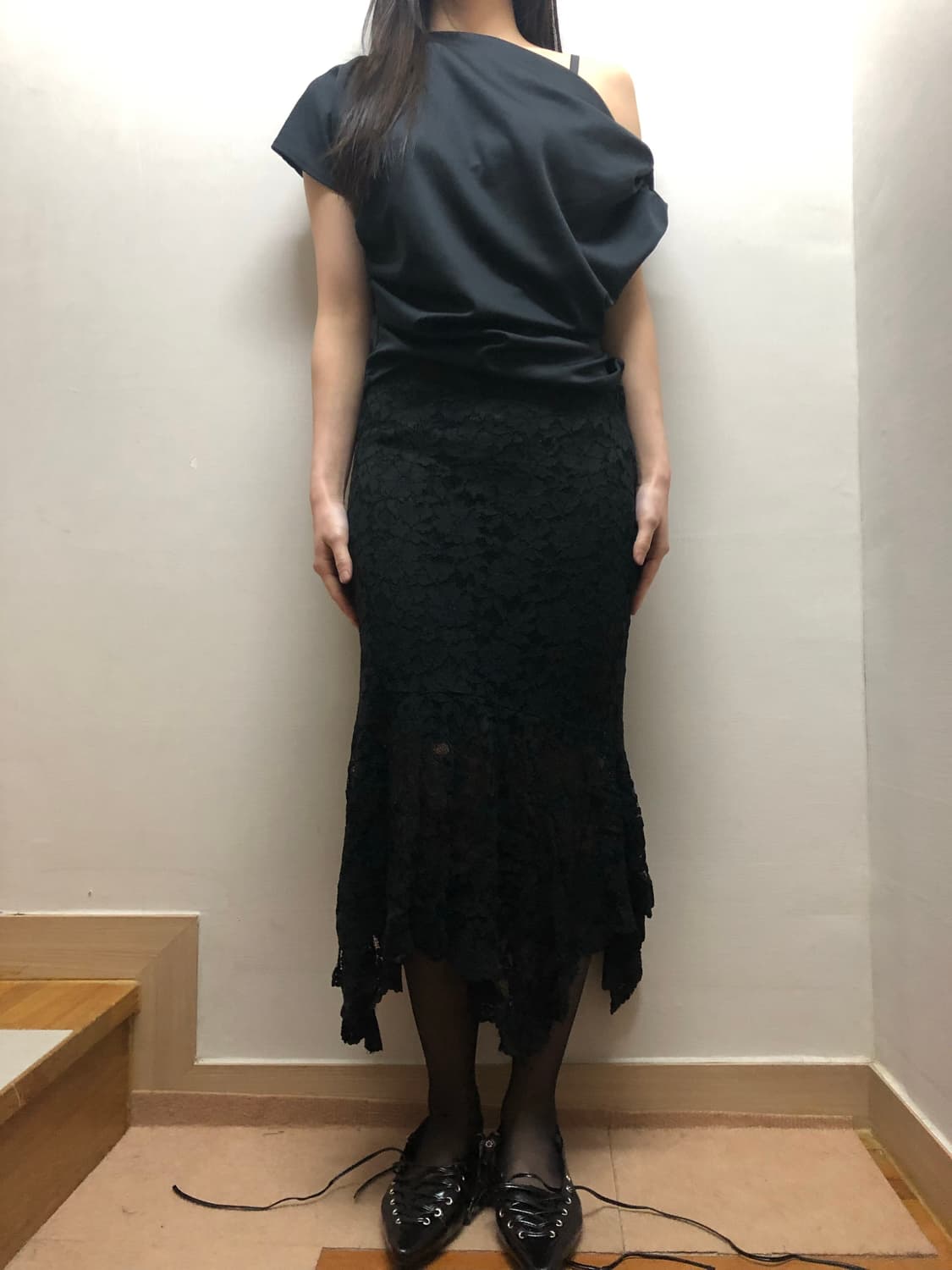 빈티지 블랙 레이스 롱 스커트 상품이미지3