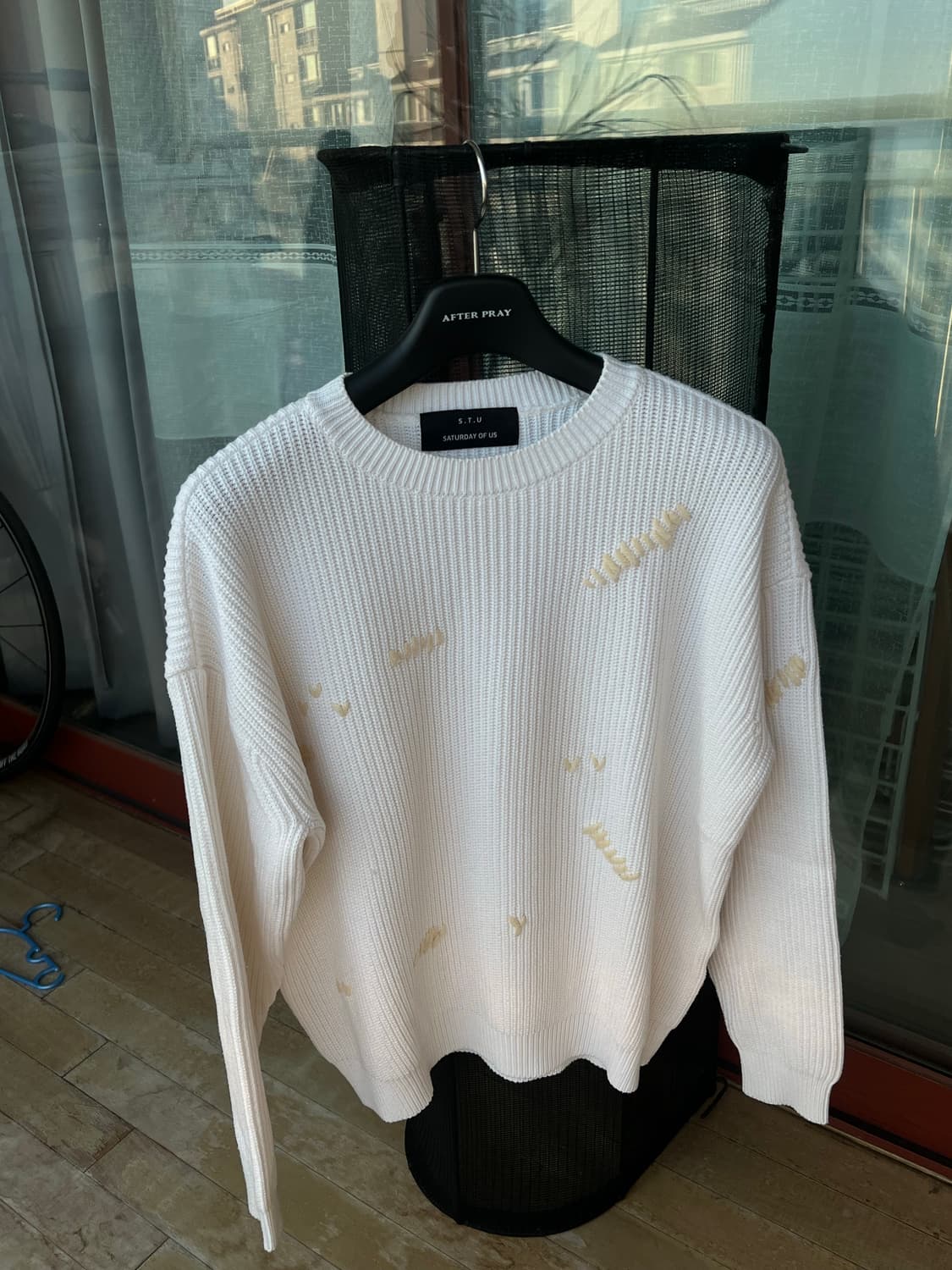 STU office 스티치 와플 니트 아이보리 상품이미지1