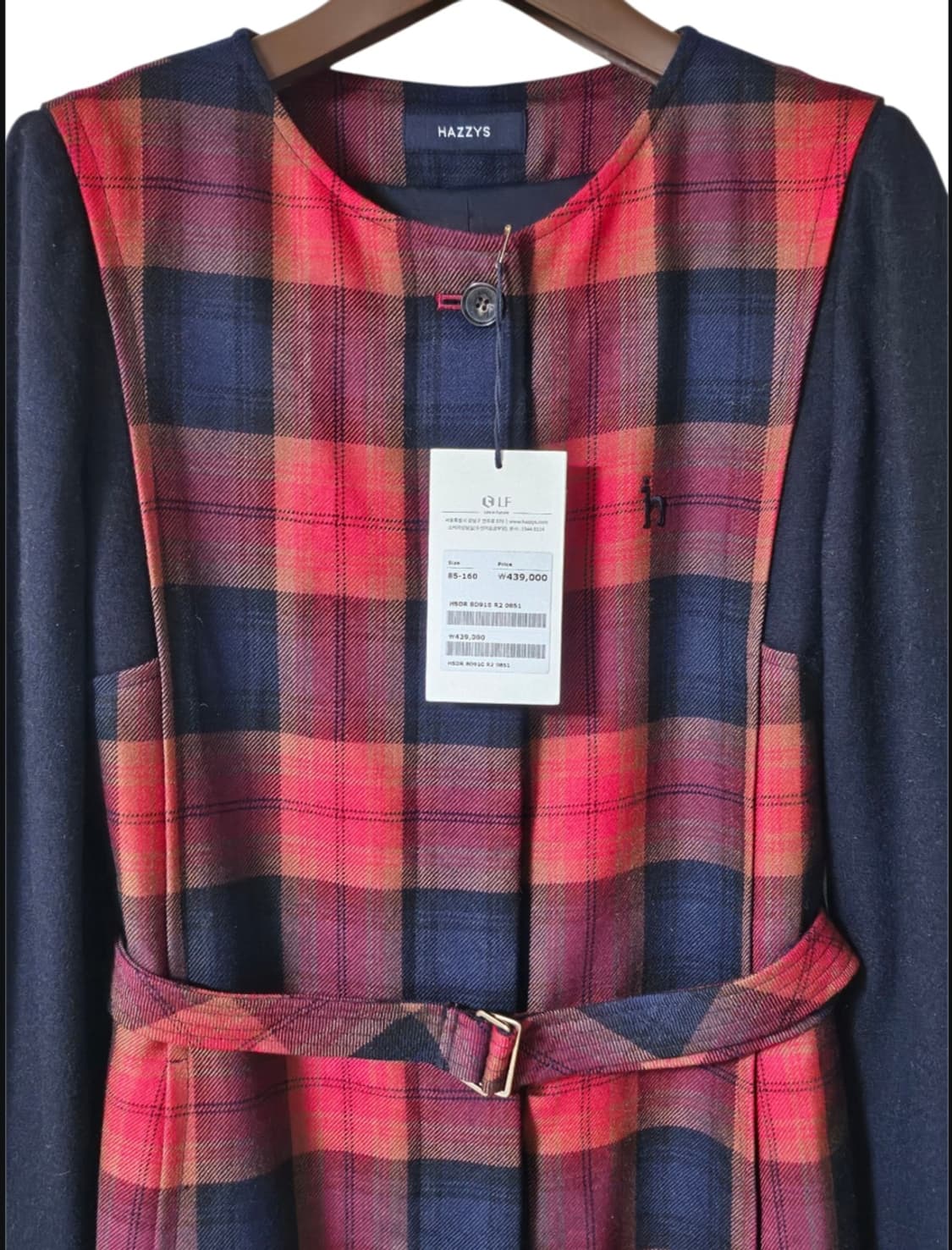 [미착용] 헤지스레이디스 레드 체크 벨트 울 미디 원피스 55 상품이미지4