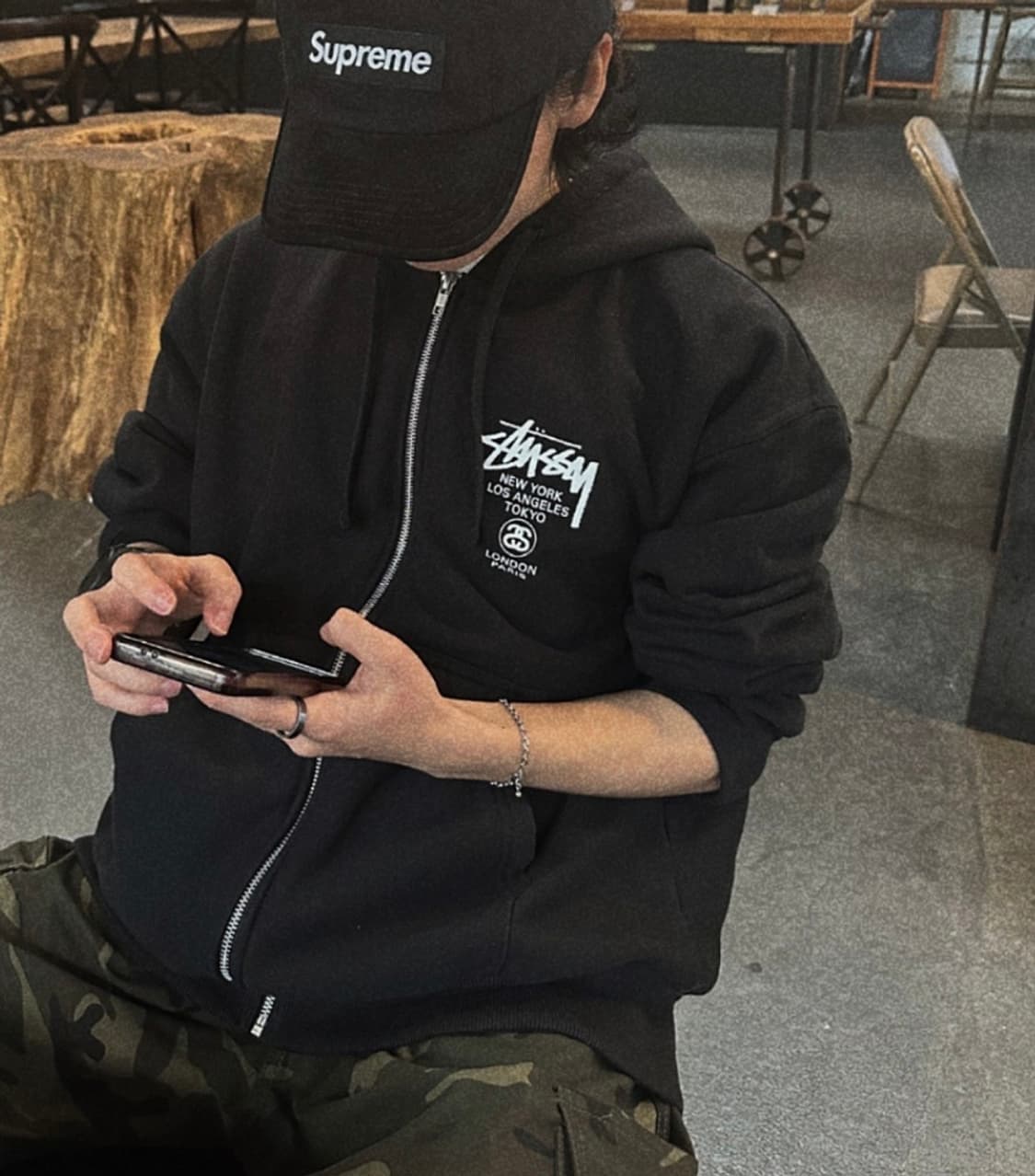 스투시 스포츠 멜튼 바시티 자켓 오트밀, 스투시 월드투어 후드 집업 블랙 상품이미지6