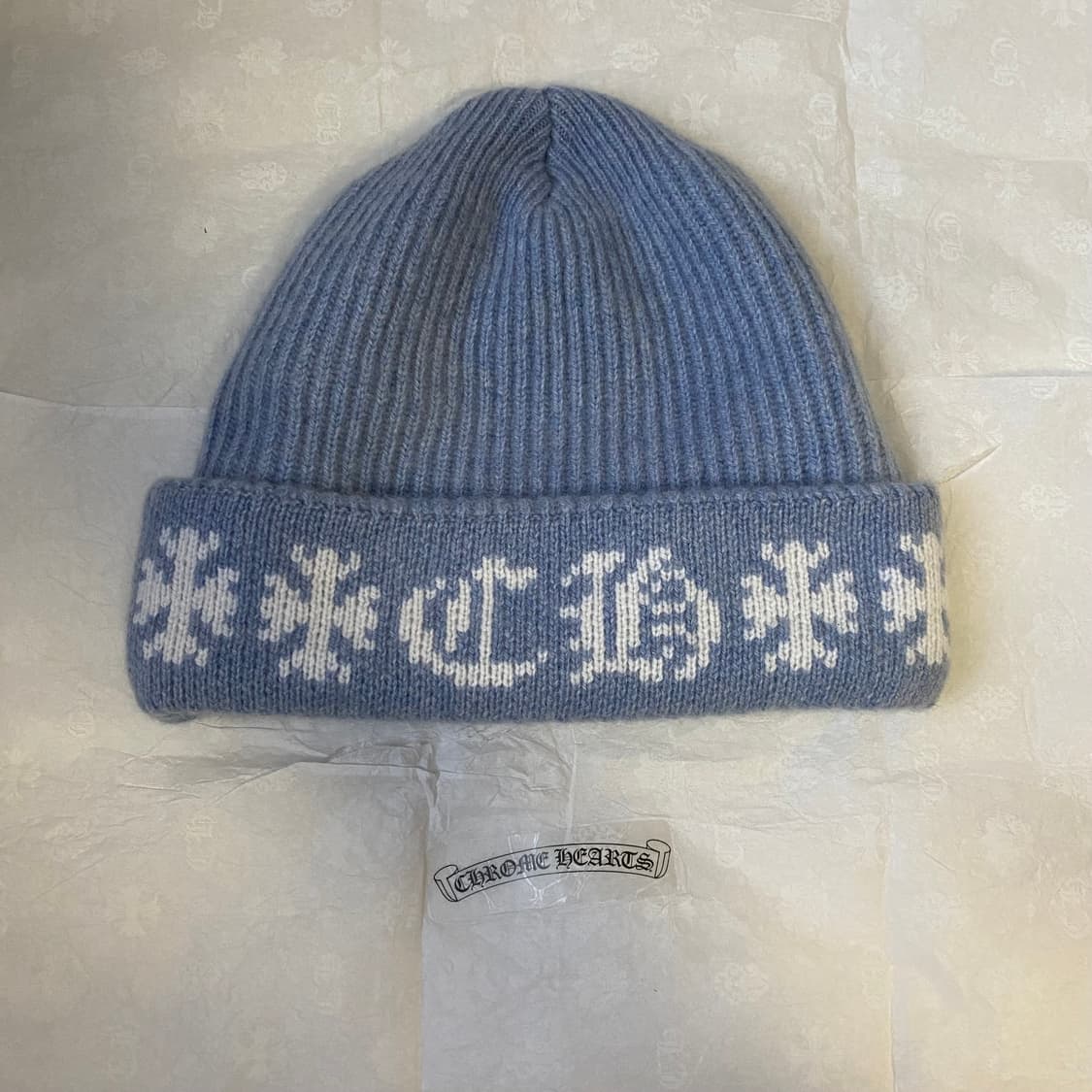 [Free] 크롬하츠 빅 대디 캐시미어 비니 라이트 블루 화이트 상품이미지2