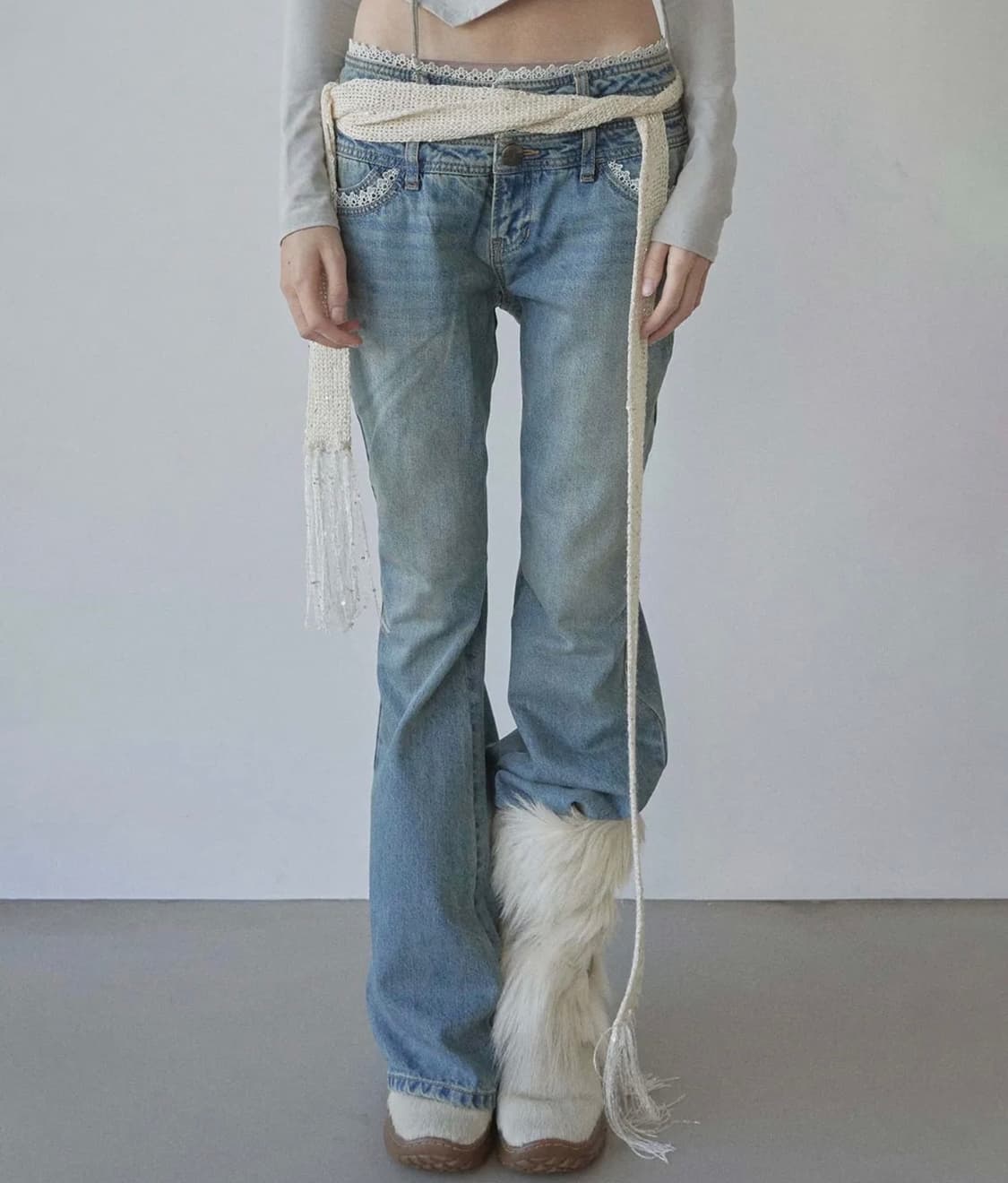 Double Waist Boots Cut Denim Mid Blue L 상품이미지1