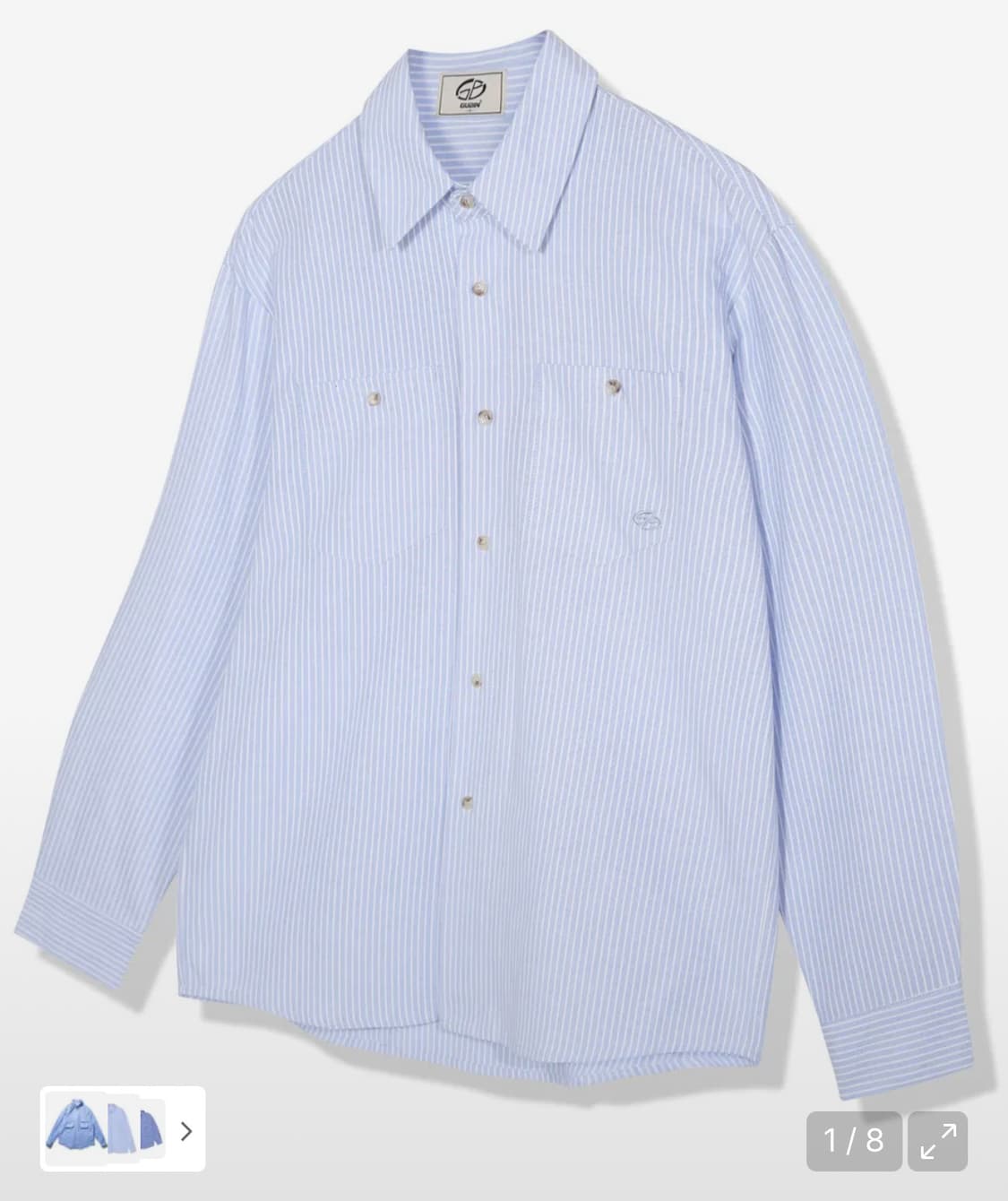 구빈 레터링 슬리브 스트라이프 셔츠 블루 상품이미지2