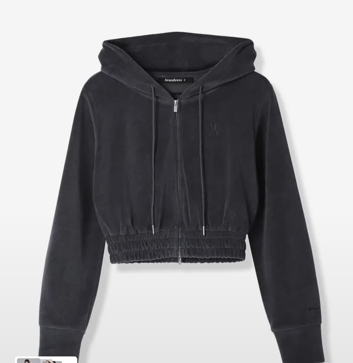 어반드레스 벨로아 크롭 후드집업 차콜 상품이미지2
