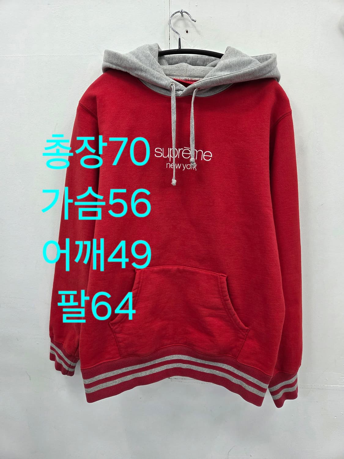 M 2015fw 슈프림 클레식 로고 투톤 뉴욕 레드 후드티 상품이미지1