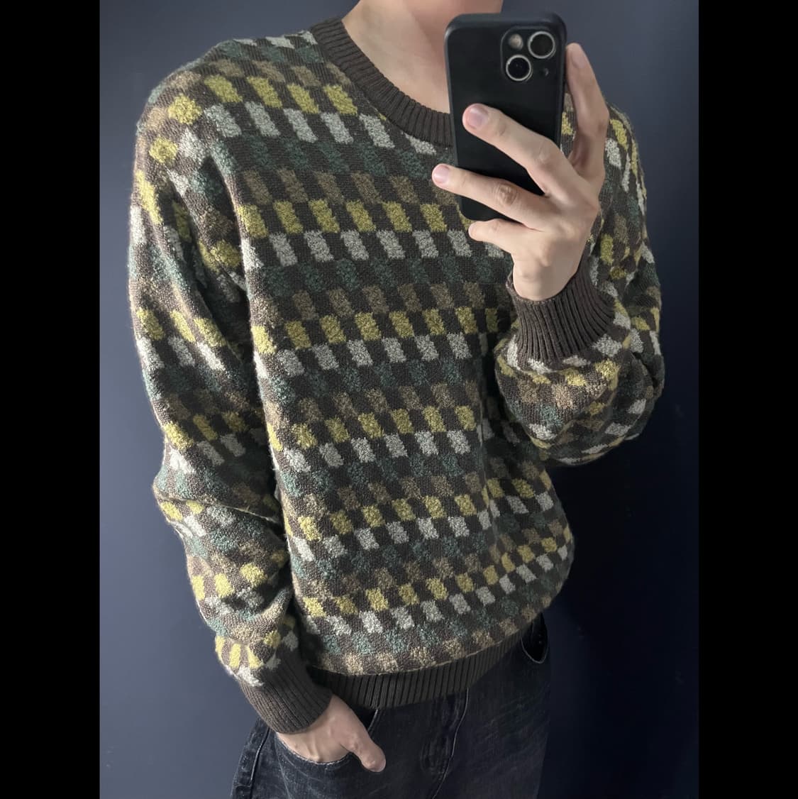 EX-Club 체크 패턴 울 니트 상품이미지1