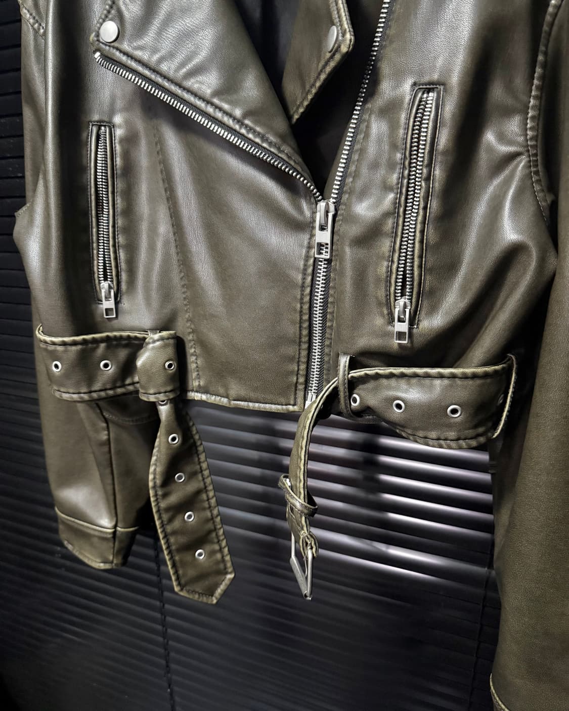 자라 레더 가죽 브라운 갈색 워시드 바이커 라이더 자켓 L 100 펑크 상품이미지6