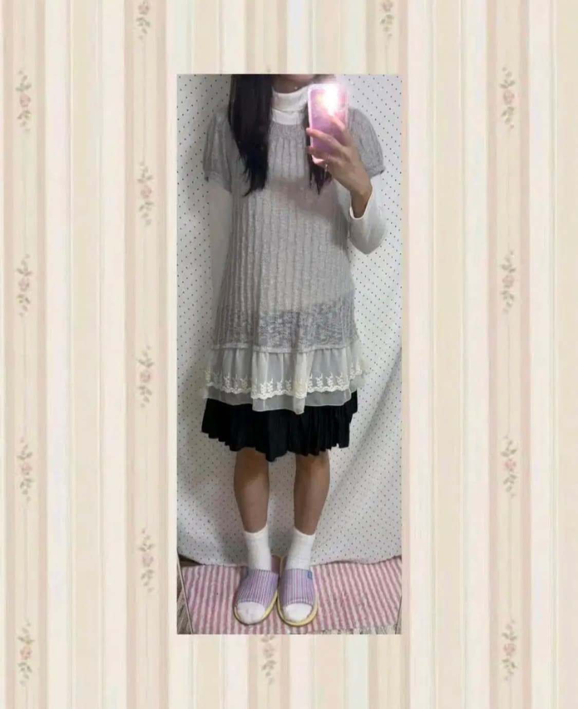 몽글 카메 빈티지 모리걸 사와코 니트 레이스 원피스 너에게닿기를 상품이미지4
