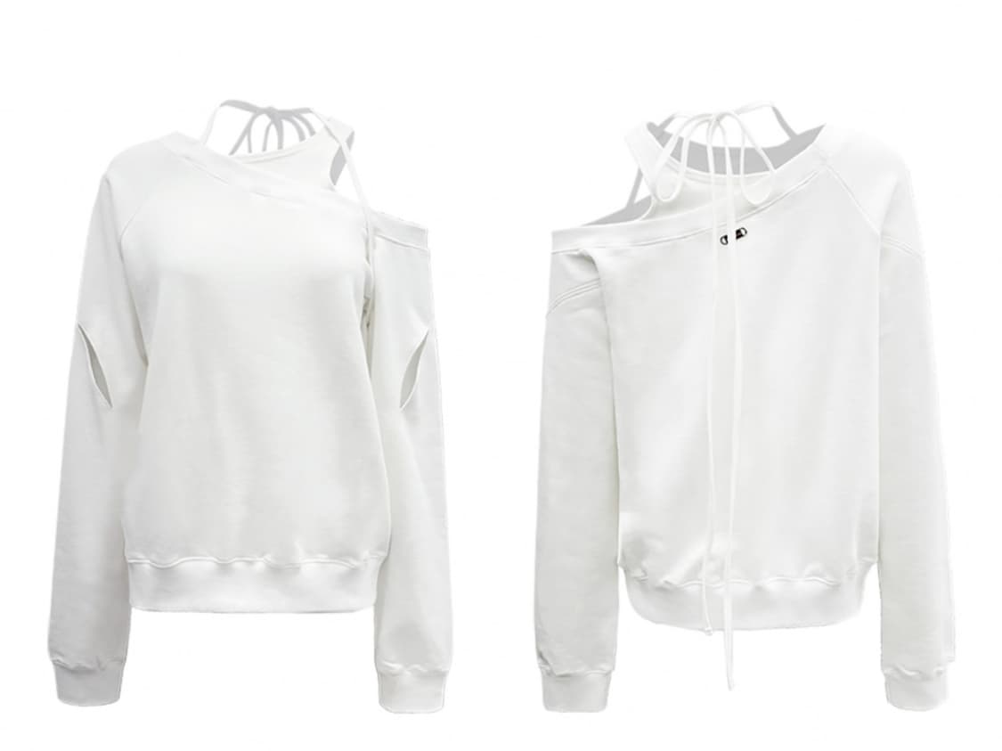 F 23SS 나체 슬릿 레이어드 맨투맨 화이트 상품이미지1