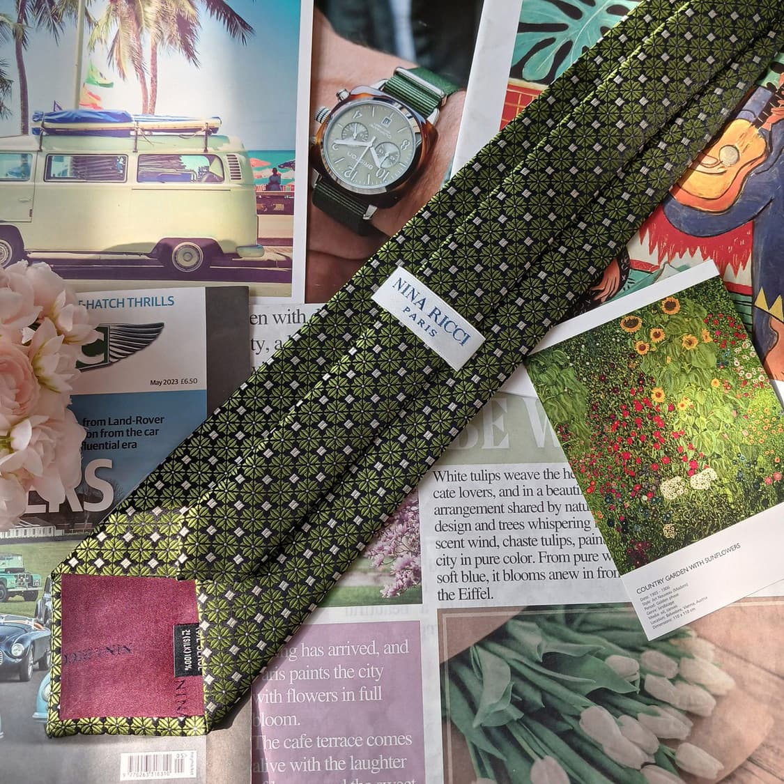 니나리치 실크 그린 패턴 넥타이 9.8cm A+등급 A19793
 상품이미지6