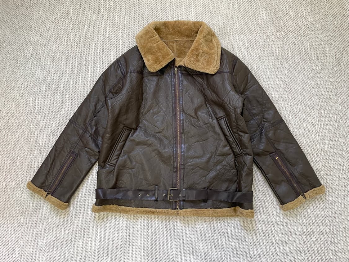 빈티지 B-3 시어링 레더 벨티드 자켓  J03964 상품이미지1