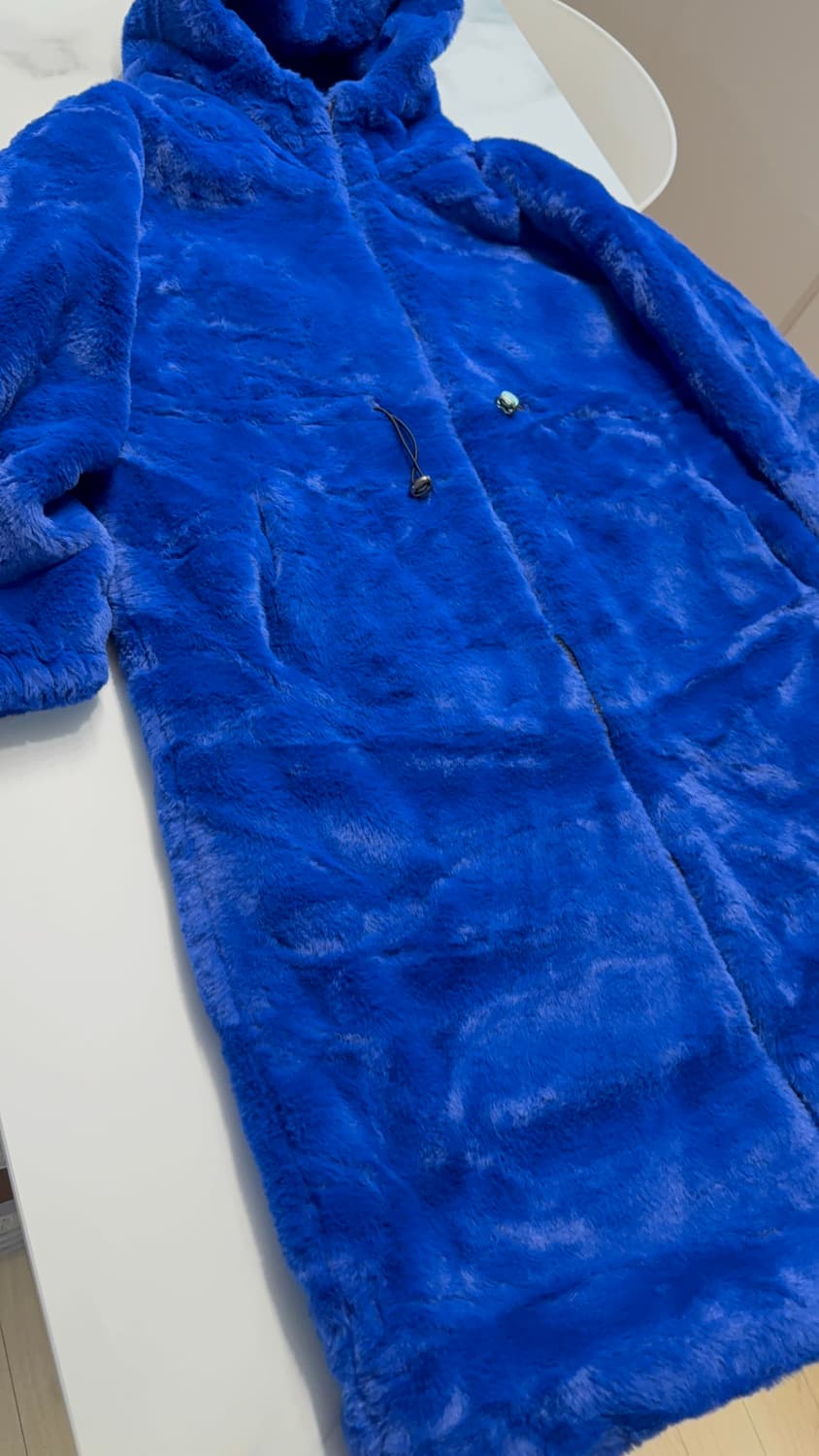 블루 퍼 코트 M 새상품 상품이미지5