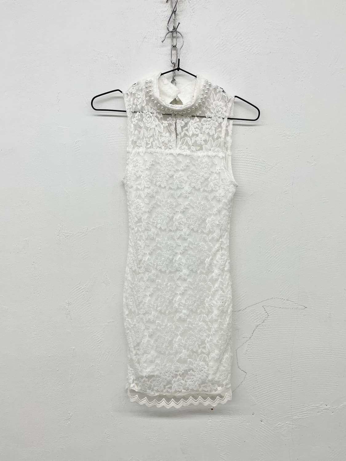 화이트 레이스 갸루 진주 원피스 상품이미지4