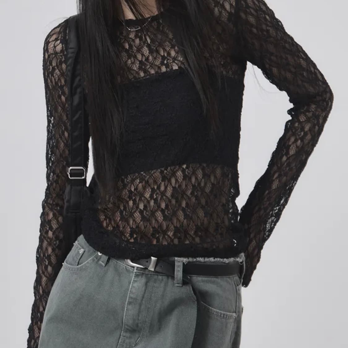 시어 패턴 시스루 롱슬리브 상품이미지1