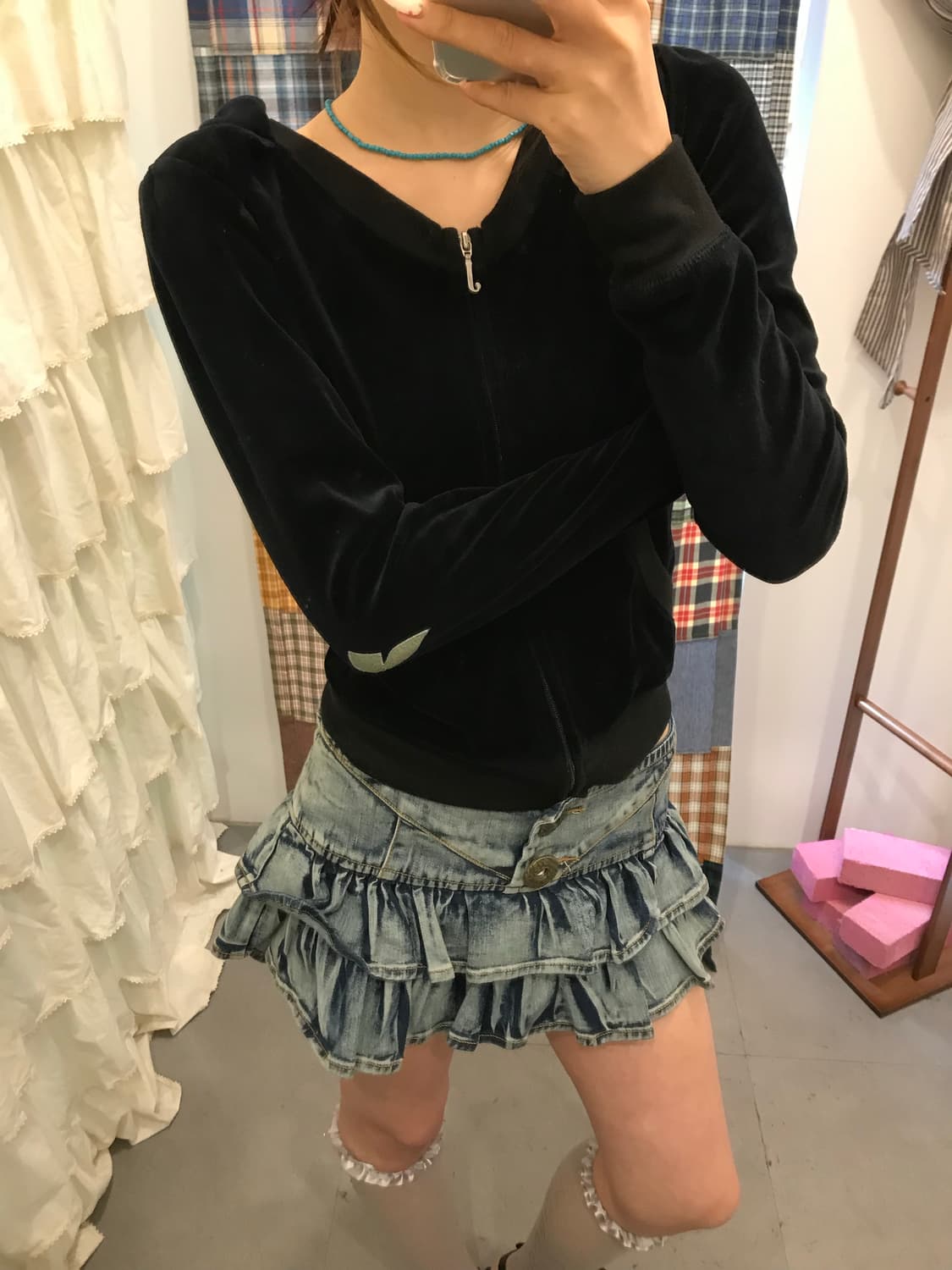 쥬시꾸띄르 블랙 리본 패턴 후드집업 상품이미지6