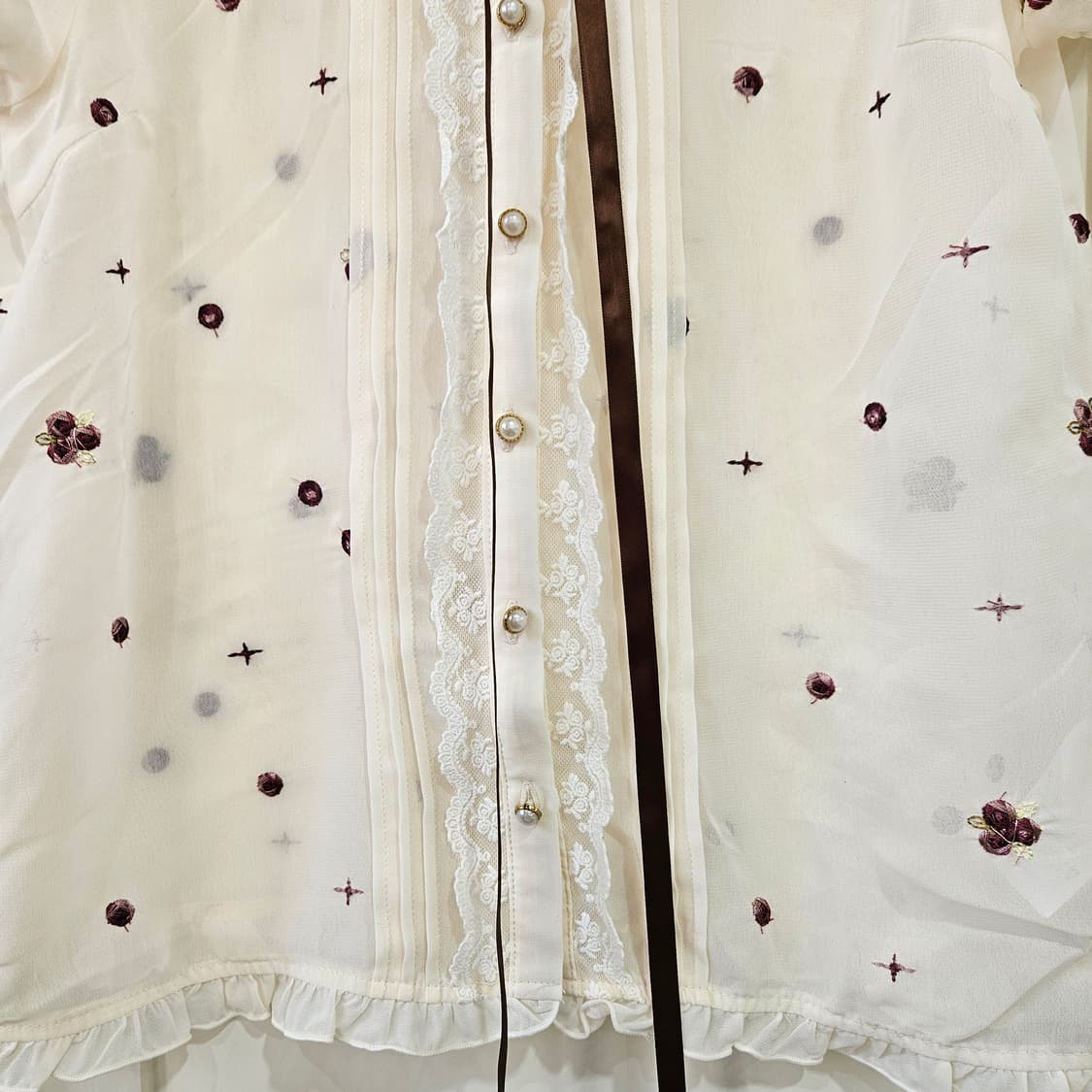 엑시즈팜(Axes Femme) 플라워  시스루 리본 블라우스 상품이미지5