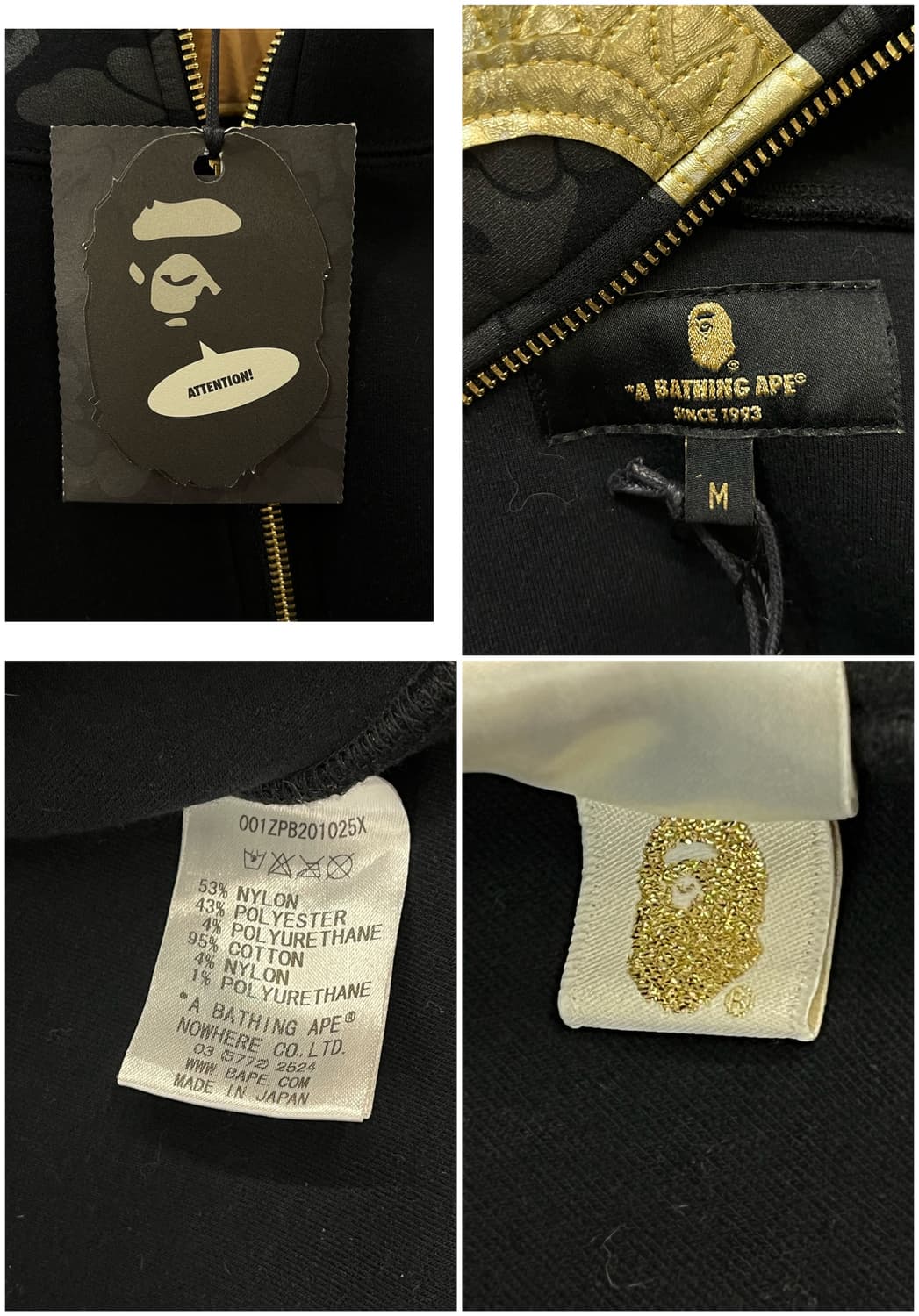 베이프 금장 샤크 후드집업 블랙 M #csz1782 상품이미지7