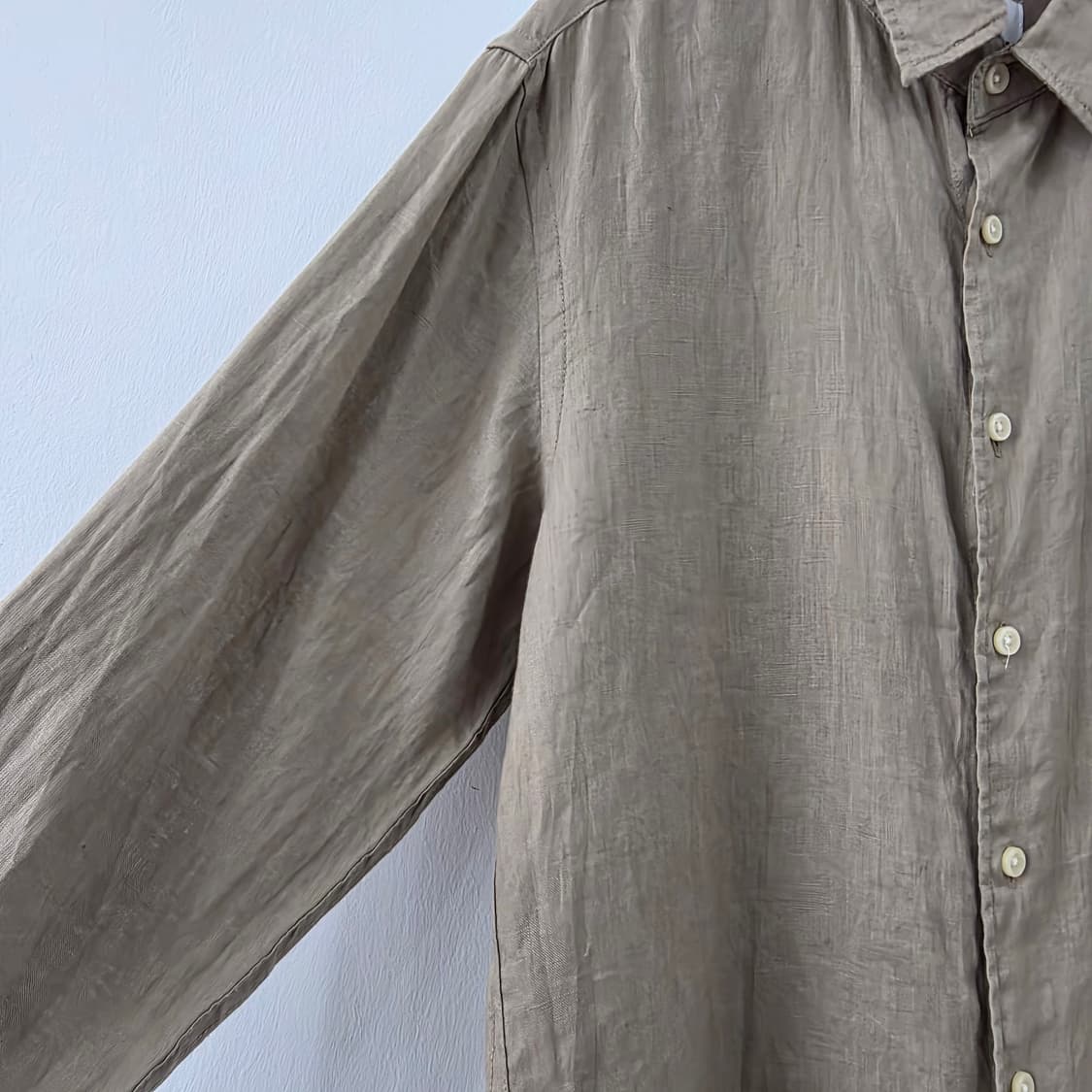 재팬 유니클로 린넨100 카키 베이지 셔츠 남녀공용 상품이미지6