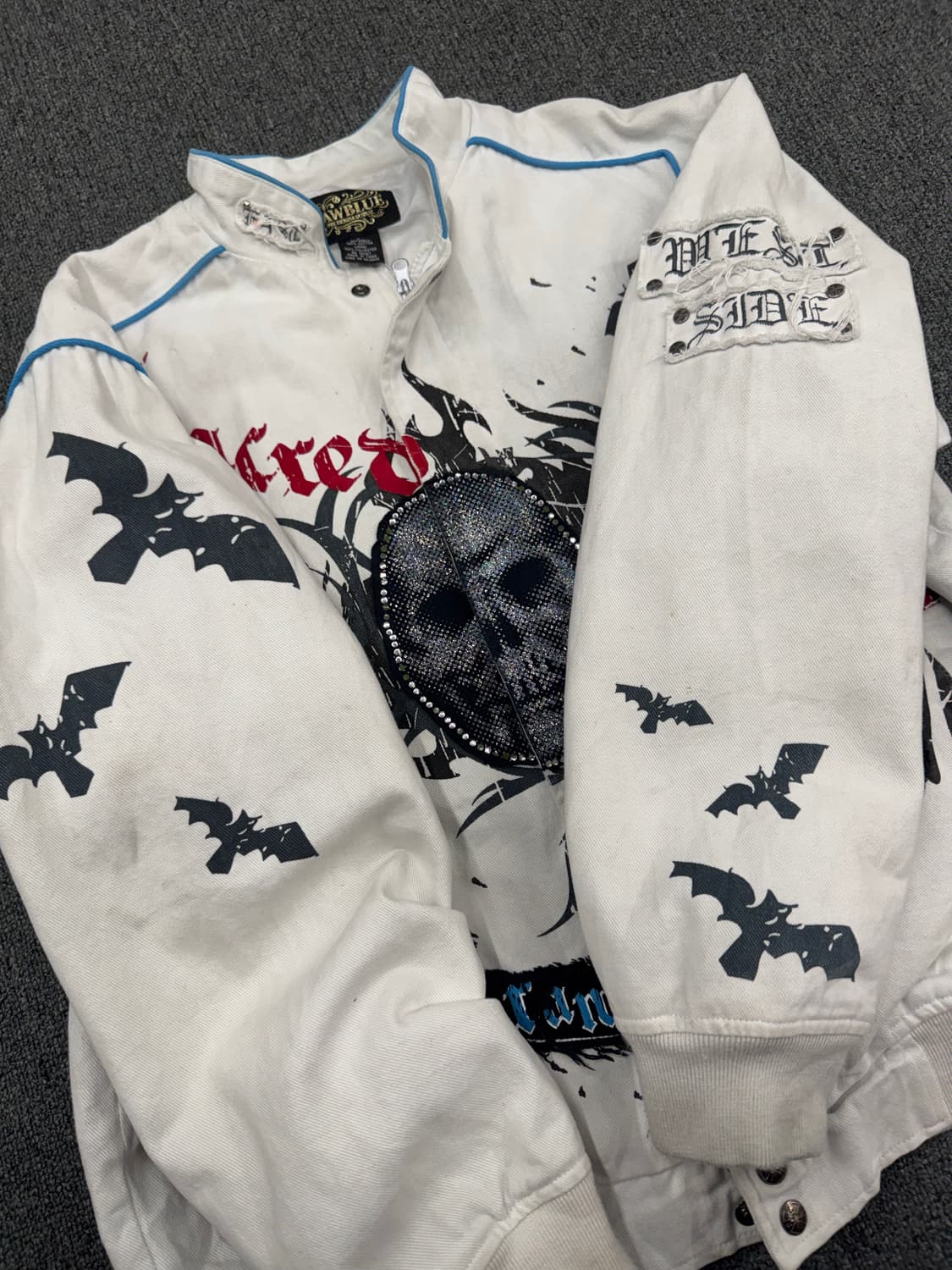 L)RAW BULE 빈티지 Y2K 스컬패치 블루종 자켓 상품이미지5