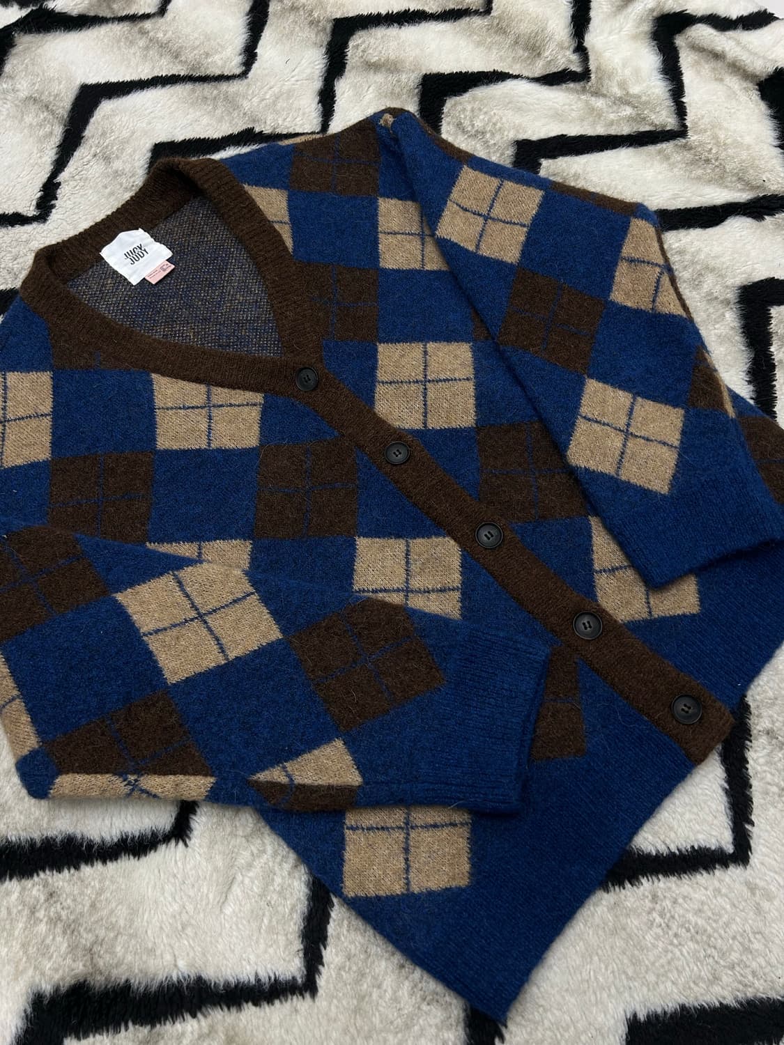 [XS]쥬시쥬디 오버핏 아가일 알파카 울 가디건 상품이미지1